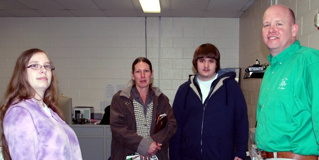 Shown talking about the Software Design & Web Development program at the Career Center are (LEFT TO RIGHT) Jennifer Westrick; Julie Westrick; and Cody Zuver (all from West Unity) with Software Design & Web Development instructor Matt Geiger.