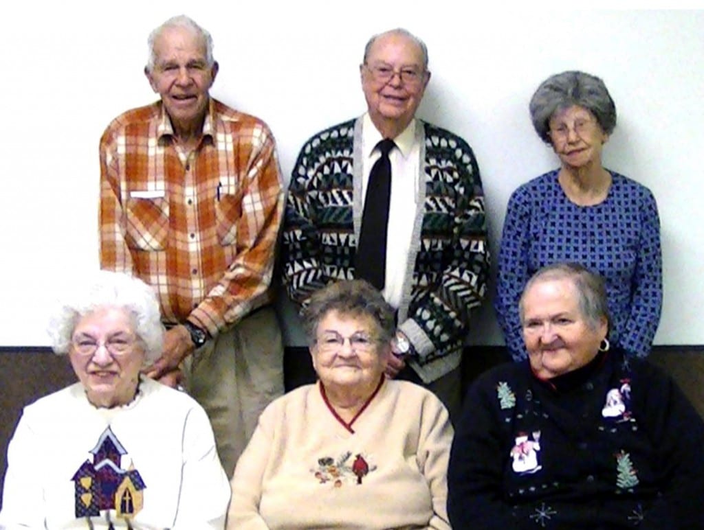 BIRTHDAYS ... The West Unity Senior Center held its monthly birthday celebration Friday January 11.  Celebrating birthdays are, from left, (front row) Betty Renard, Helen Wheeler, Ruth Smethurst, (back row) Lou Mollett, Pastor Joe Redmond, and Louise Anderson.