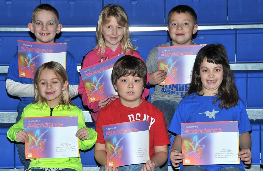 FIRST GRADE PERFECT ATTENDANCE … Edon Northwest Elementary First Grade Students honored for Perfect Attendance during the 2012-2013 Second Nine Week Grading Period were:  Front Row (L-R) ~    Jaycea Craven, Christopher Joice and Emmeline Miller.  Back Row (L-R) ~ Kole Olds, Taylor Pack and Jarrett Trausch. 
