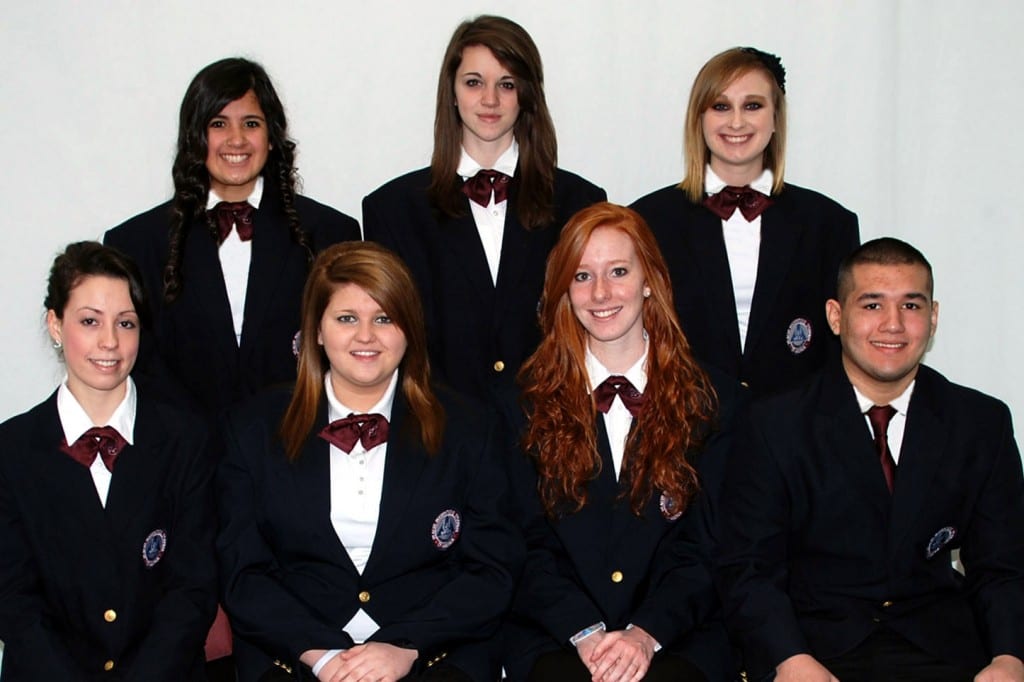 Four County Career Center’s new Health Occupation Students of America (HOSA) Chapter members include over ninety Health Careers and Sports Fitness & Exercise Science students. These students work on chapter projects, compete in district, state, and national leadership and skill competitions, and sponsor student assemblies throughout the school year. Officers of the Four County Career Center HOSA Chapter include (FRONT - LEFT TO RIGHT) President - Brooke Betz, Health Careers (Pettisville); Vice-President - Chelsey Geis, Health Careers (Delta); Secretary - Allison Buttermore, Sports Fitness & Exercise Science (Fairview); Treasurer - Travis Jaramillo, Health Careers (Archbold); (BACK - LEFT TO RIGHT) Historian - Veronica Valdez, Sports Fitness & Exercise Science (Holgate); Reporter - Kari Oberlin, Health Careers (Stryker); and Parliamentarian - Courtney Imm, Health Careers (Edgerton). Career Center Advisors include Robin Hill, Health Careers; Karen Walker, Health Careers; Donna Badenhop, Health Careers; and Mike Nye, Sports Fitness & Exercise Science.