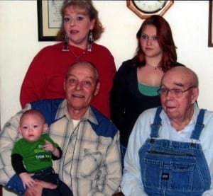 FIVE GENERATIONS … Pictured above are (front row, left to right): Larry Opdycke, great grandpa holding Trystin Mosen and Floyd Opdycke, great great grandpa. Back row: Hutoka Averitt, grandma and Mellisa Mosen, mother.