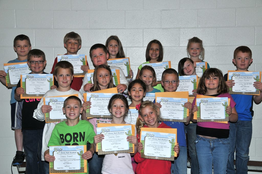 SECOND GRADE BUG AWARDS … Second Graders honored for bringing up their grades during the 2012-2013 Fourth Nine Week Grading Period in Mrs. Parrish’s, Mrs. Doble’s and Mrs. Snyder’s classes were: Front row, from left, Chase Brandt, Shelby Cope and Cydney Degryse.  Second row, from left, Blake Dulle, Jenna Dulle, Desiree Dunkle, Austin Farris and Brianna Herr.  Third row, from left, Ian Hickman, Levi Houser, Ivy Lash, Tehya Mills and Caden Nester.  Back row, from left, Davin Orner, Garrett Skiles, Ariana Stephan, Jade Wiley and Mallory Wofford. 