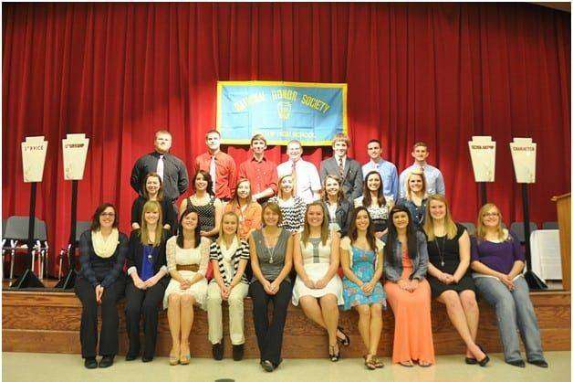 2013-2014 NHS Members ... Front row: Jami Burdine, Taylor Tompkins, Brooke Ashbaugh, Bre Franks, Gabie Johnson, Emily Maneval, Kailey Creamer, Alexis Dunson, LeAnn Joost, Sami Burdine. Middle row: Brooke Chapin, Shayla Coffman, Emily Trisel, Kayla Settlemire,        Adreyn Yates, Emily Arbruster, Hannah Bleikamp Back row: Cayden Blaisdell, Jalen Towers, Travis Haynes, Brad Grime, Erik Stipe, Brady Livensparger, Jesse Westfall.