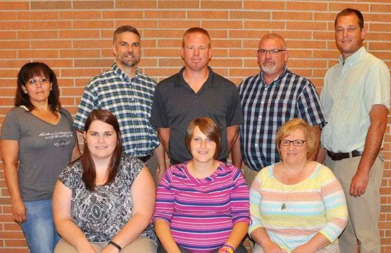 2015 new staff WEB - The Village Reporter Pictured are: (FRONT - LEFT TO RIGHT) Marissa Ferry, Accounting Specialist; Erin DeGroff, Substitute Spanish Instructor; Angie Fahy, Financial Aide & Program Assistant; (BACK - LEFT TO RIGHT) Alysia Fickel, Custodian; Timothy Ricketts, Computer Networking & Repair Instructor; Larry Soles, Powersport Engine Technology Instructor; Matt Dye, Carpentry Instructor; and Brandon Readshaw, Career &Technical Supervisor.
