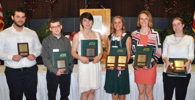 Students receiving awards from Williams county included (LEFT TO RIGHT) Timothy Gonzales (Bryan) Health Careers; Evan Ibarra (Montpelier) Chef Training; Caitlin Meade (Hilltop) Computer Networking & Repair; Kenzie Stein (Egerton) Veterinarian Assistant; Autumn Rowe (Edgerton) Sports Fitness & Exercise Science; and Jennifer Westrick (Hilltop) Software Development & Game Design.
