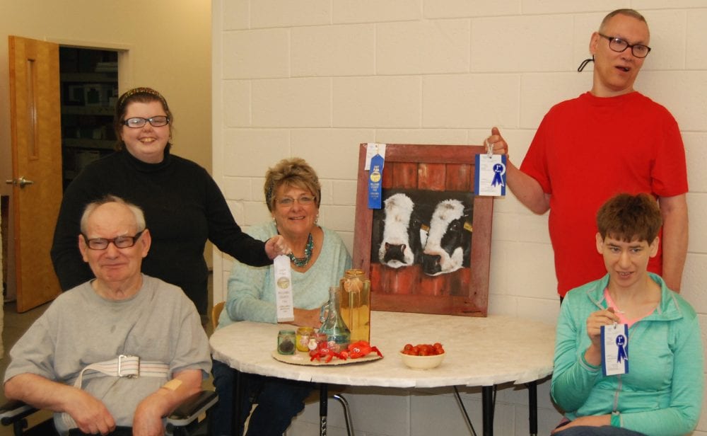 QRC Winners at the Williams County Fair (left to right) Participants of QRC Senior Activities: Bill Parrish, Clarissa Heising; QRC Art Club Instructor: Bobbie Schlosser; Participants of QRC Garden Club: Allen Dean, Joni Warner.