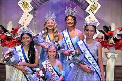 PHOTOS BY JENNA FRISBY / THE VILLAGE REPORTER 2024 PAGEANT ... Miss Edgerton Pageant’s newest crowned Miss Edgerton Queens. (Back) Teen Miss Edgerton Lanie Cheek, Miss Edgerton Cara Schroeder, (Front) Queen of Queens Miss Edgerton Serina Puente, Little Miss Edgerton Grace Waikel, and Junior Miss Edgerton Leighton Showalter. VIEW 283 PHOTOS OF THIS CONTEST FOR FREE AT WWW.THEVILLAGEREPORTER.COM - The Village Reporter