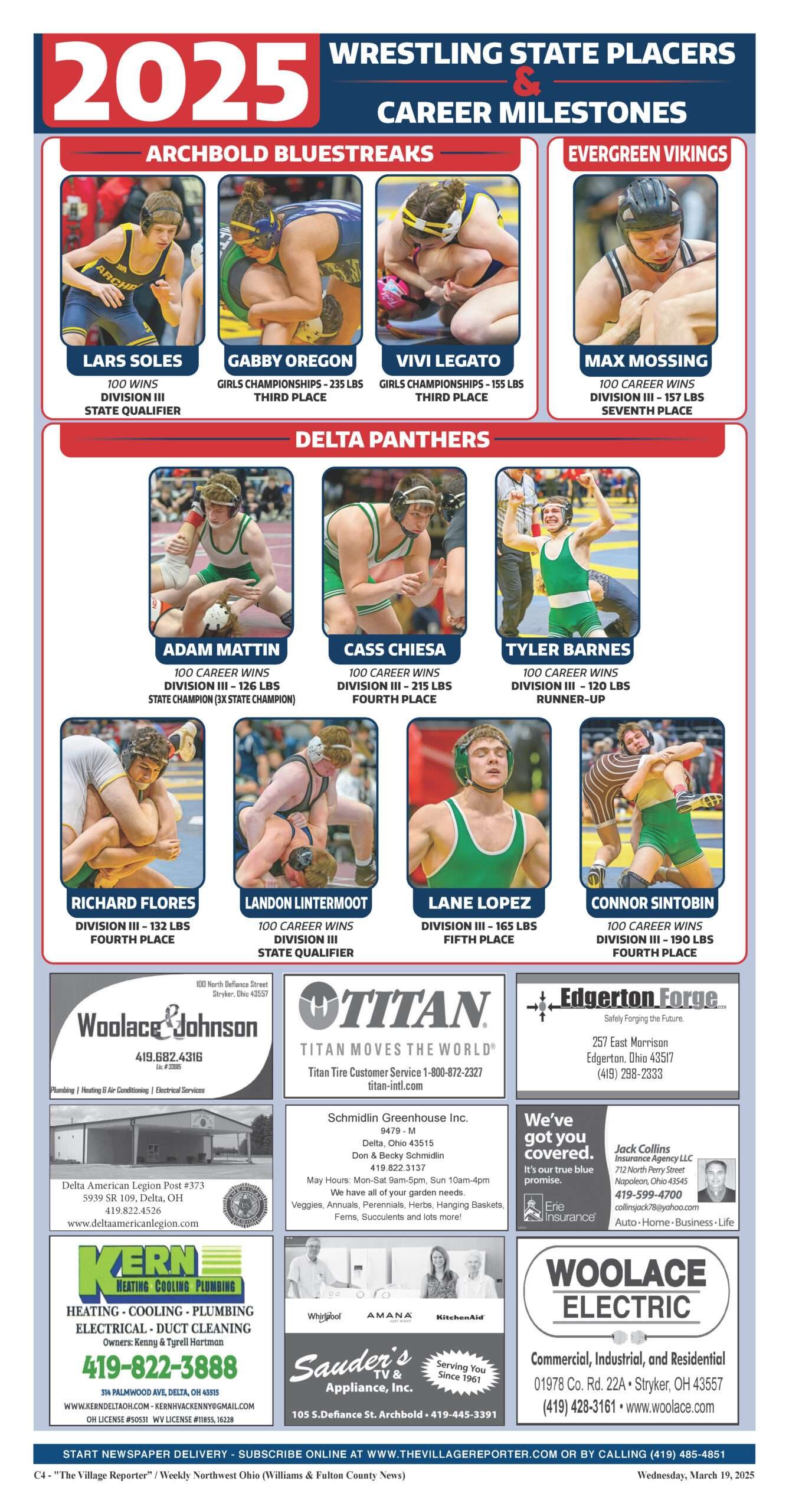Wrestling Milestones_Page_1 - The Village Reporter Wrestling Milestones (March 2025)