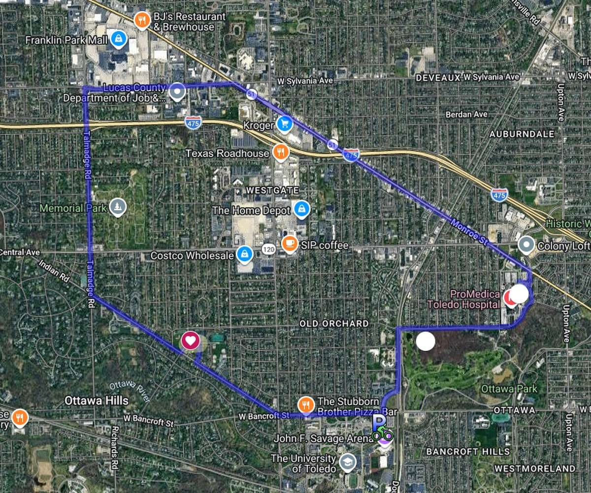 Map of the 2026 Toledo Ride of Silence route