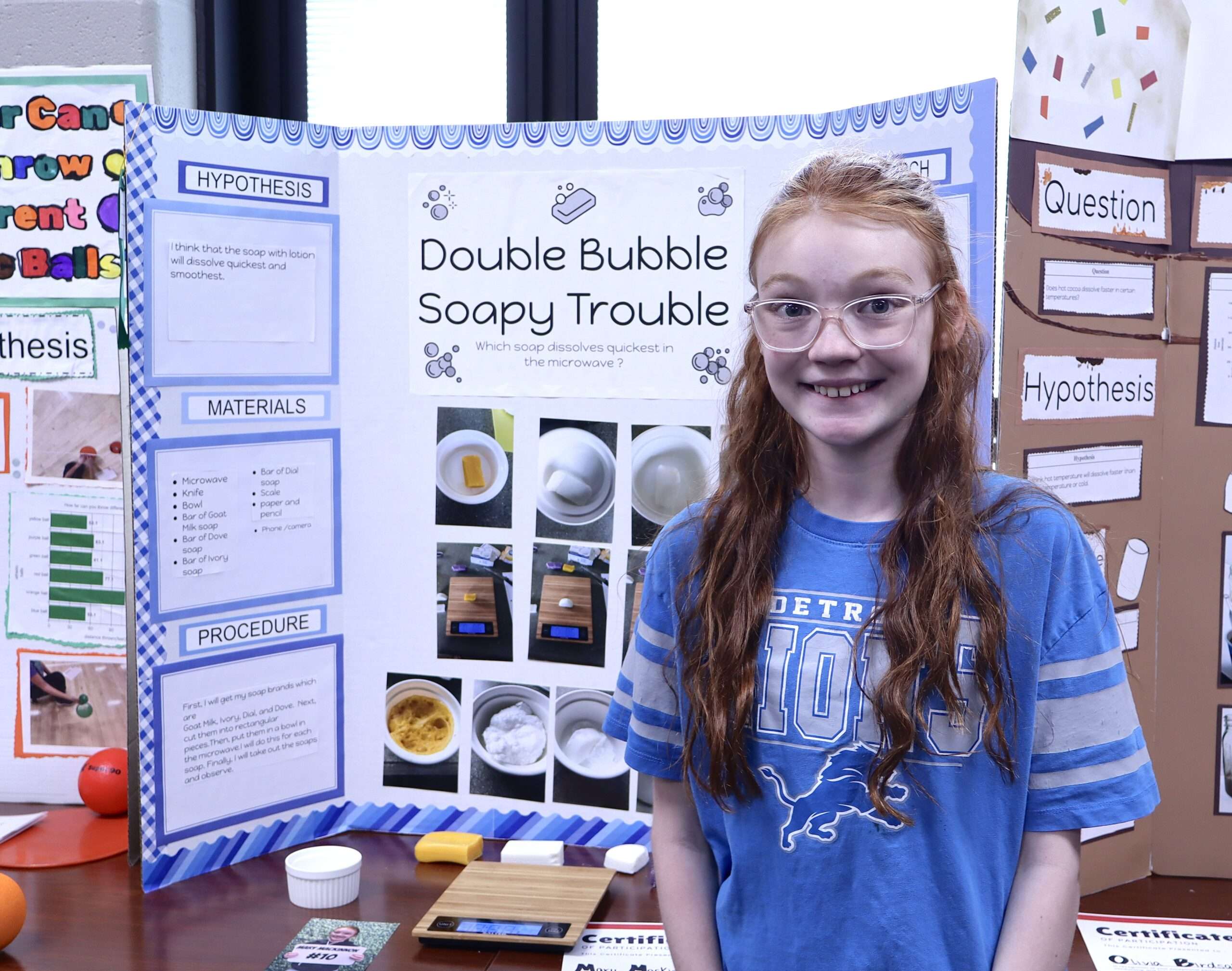 Mary MacKinnon’s “Double Bubble Soapy Trouble” project researched which soap brands are meltable in the microwave.