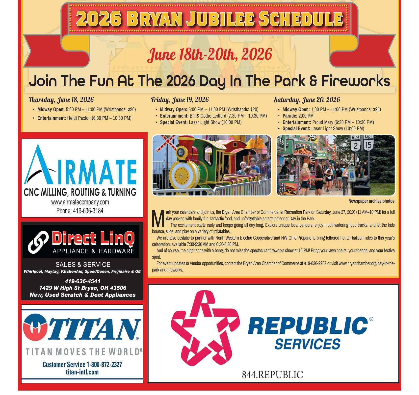 2026 Bryan Jubilee Schedule June 18-20