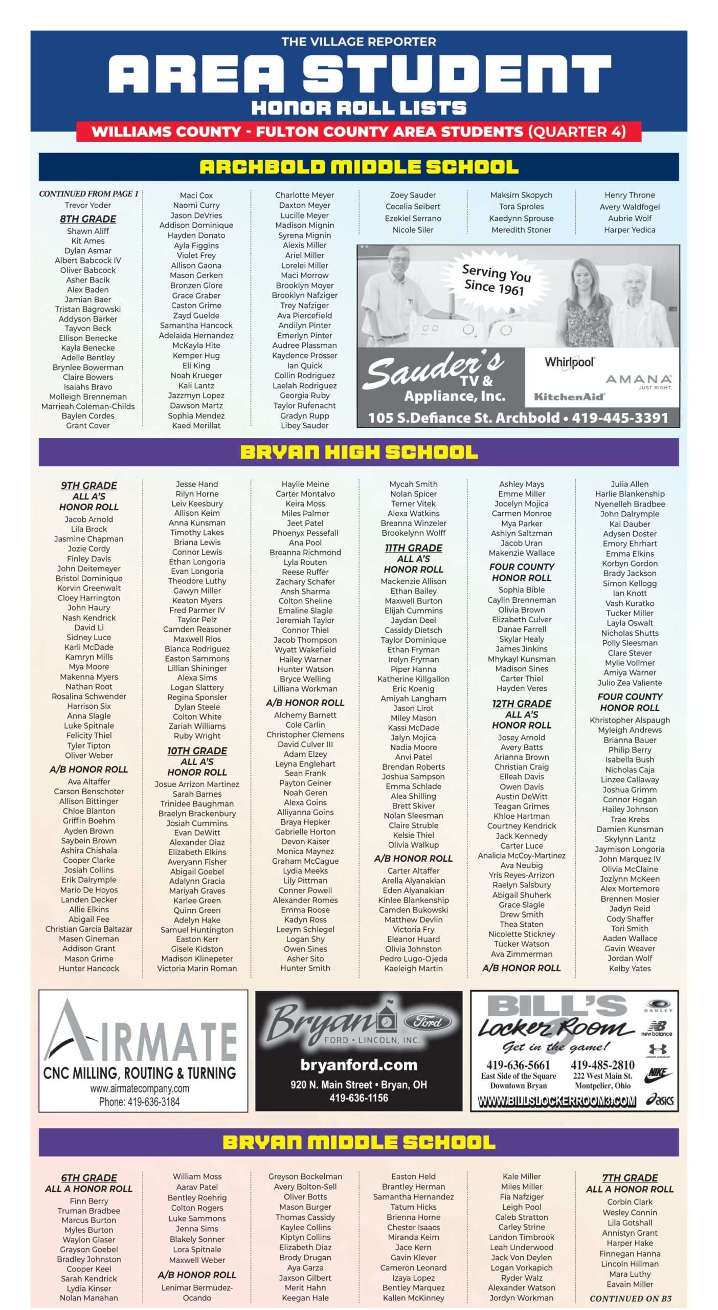Area Student Honor Roll Quarter 4 page 2