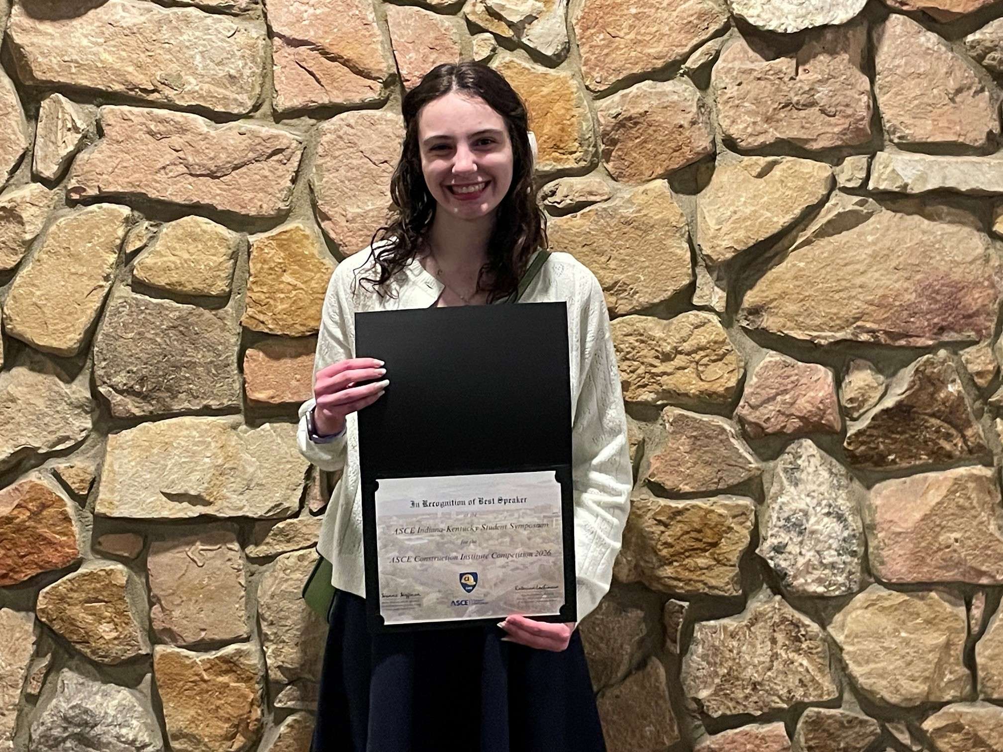 Annalise O'Daniel, a Trine University civil engineering major from Indianapolis, was named the Best Speaker at the annual Indiana-Kentucky ASCE Student Symposium.