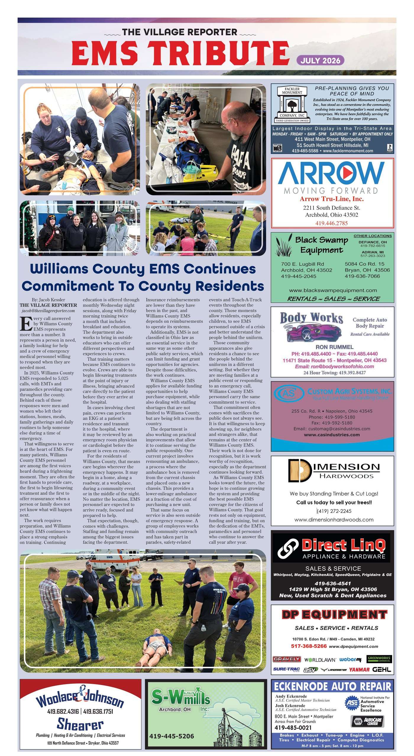 Williams County EMS Tribute page, The Village Reporter, July 2026