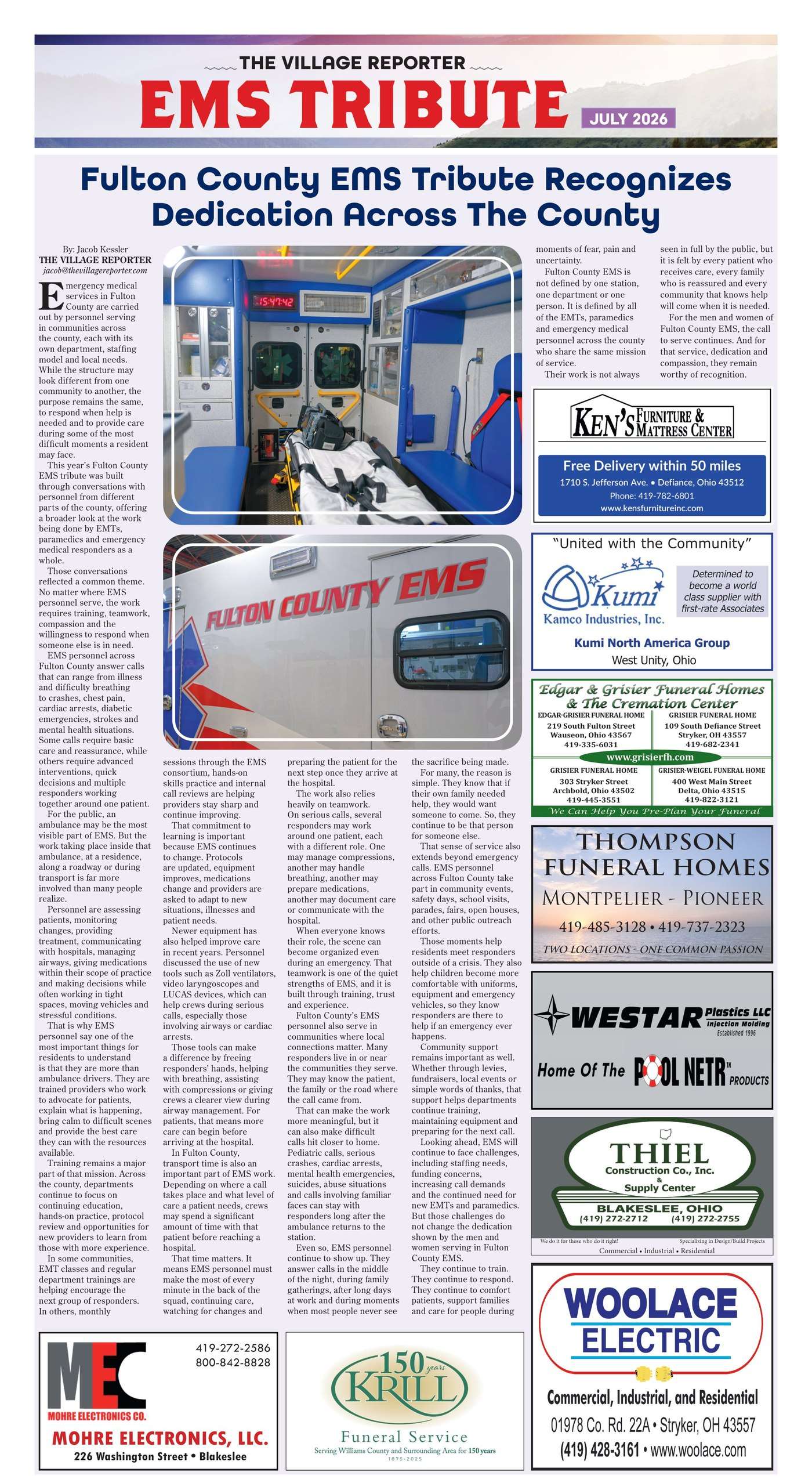 Fulton County EMS Tribute page, The Village Reporter, July 2026
