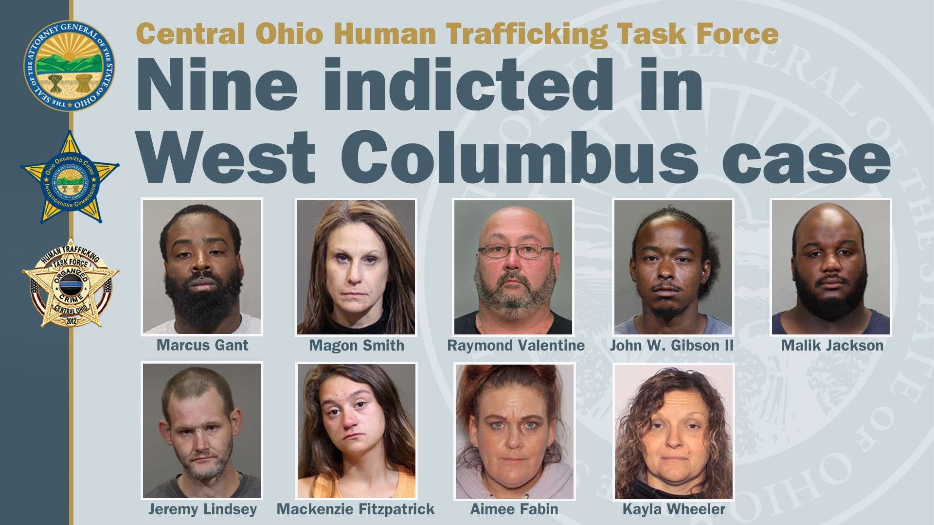 Booking photos of the nine defendants indicted in the West Columbus human trafficking case