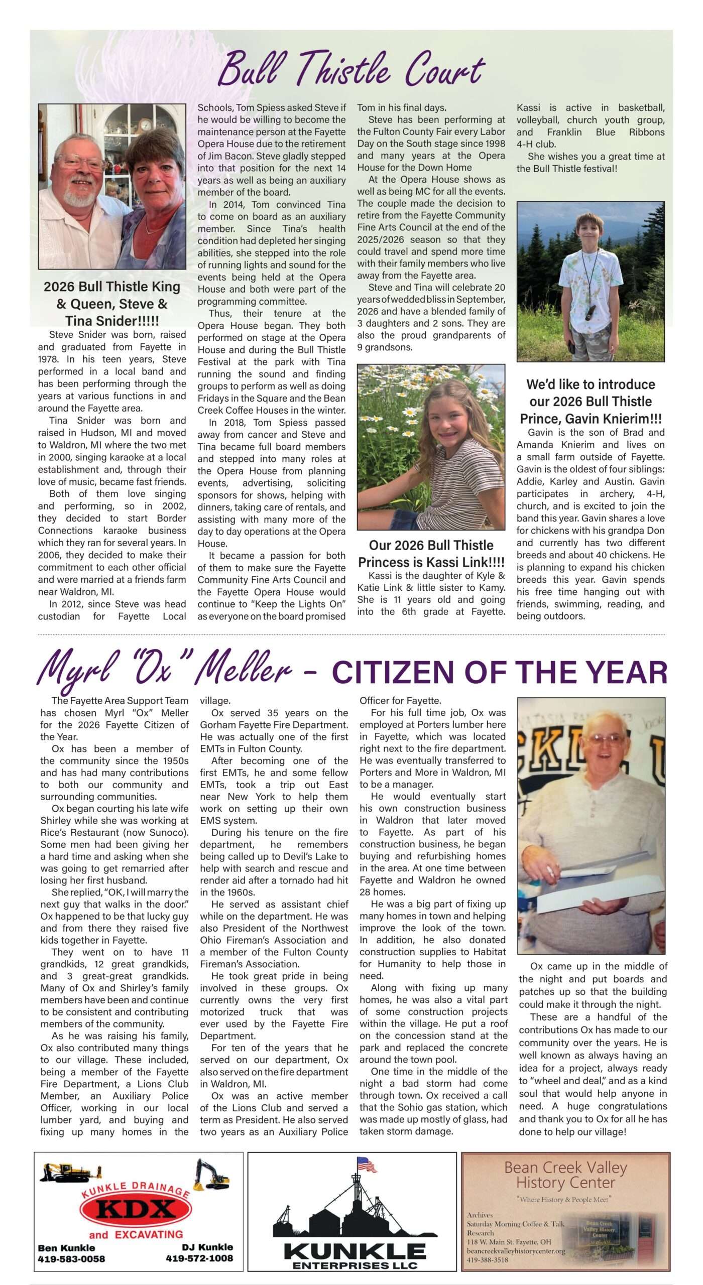 2026 Bull Thistle Court and Fayette Citizen of the Year Myrl Ox Meller