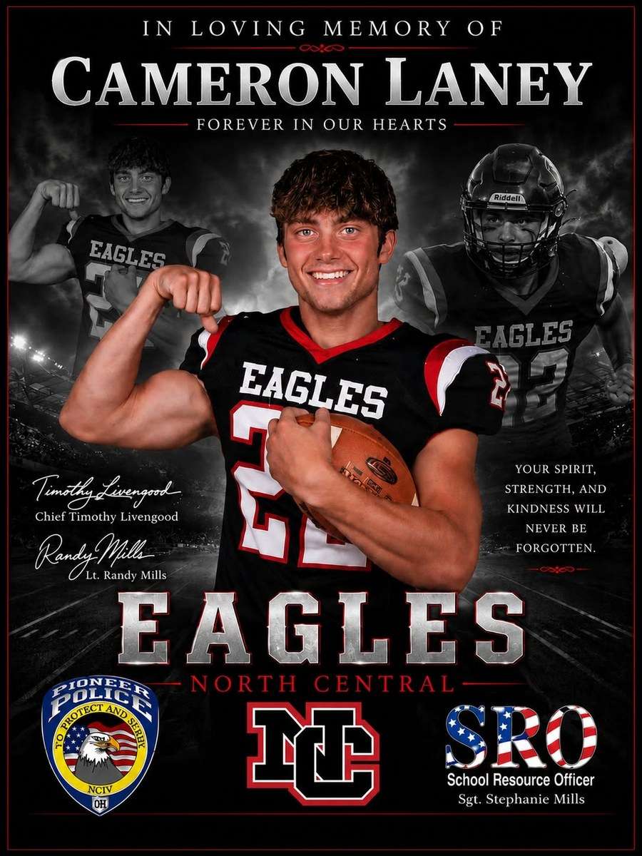 In Loving Memory of Cameron Laney, North Central Eagles tribute graphic