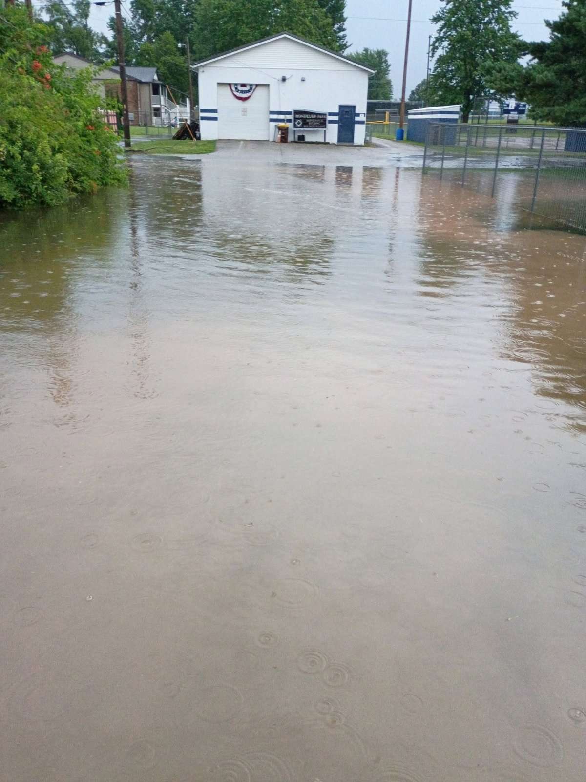 A flooded street in the Montpelier area after heavy rain, July 17, 2026.