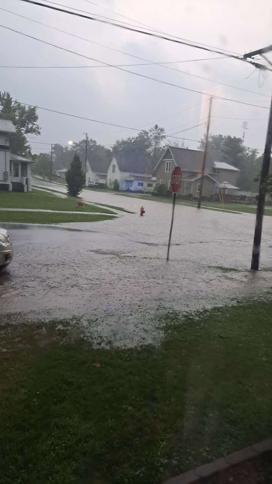 Floodwater covers a street intersection in the Montpelier area after heavy rain, July 17, 2026.