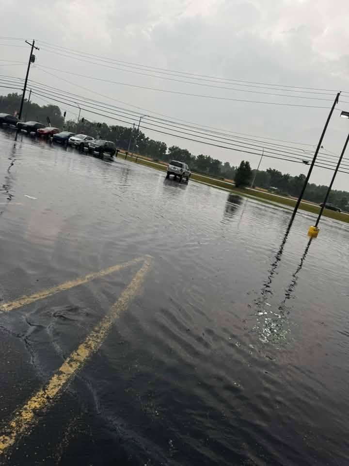 Floodwater covers a parking lot in the Montpelier area, July 17, 2026.