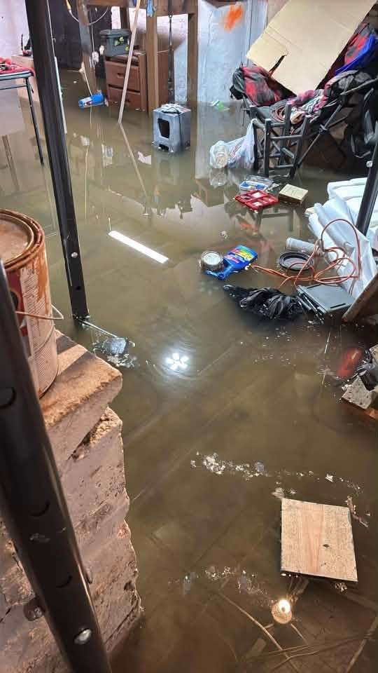 Floodwater fills a Montpelier-area basement after heavy rain, July 17, 2026.