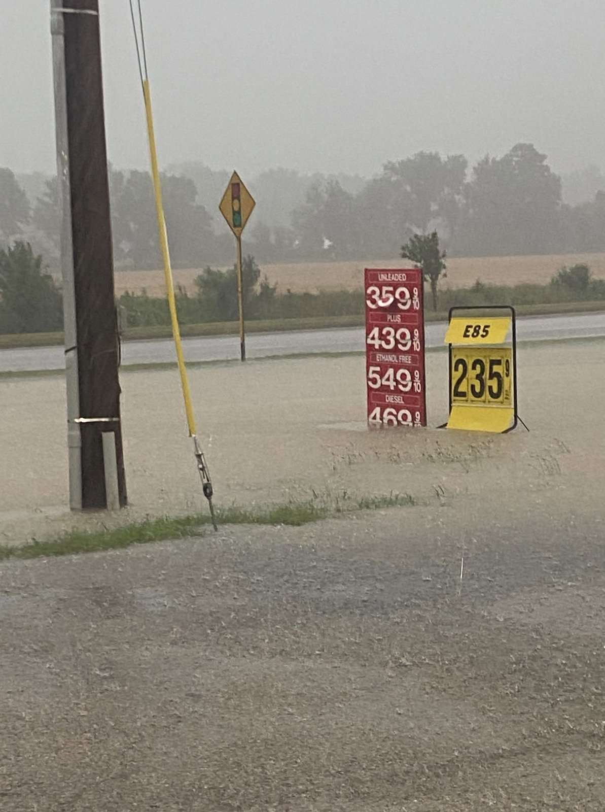 Heavy rain reduces visibility along a Montpelier-area roadway, July 17, 2026.