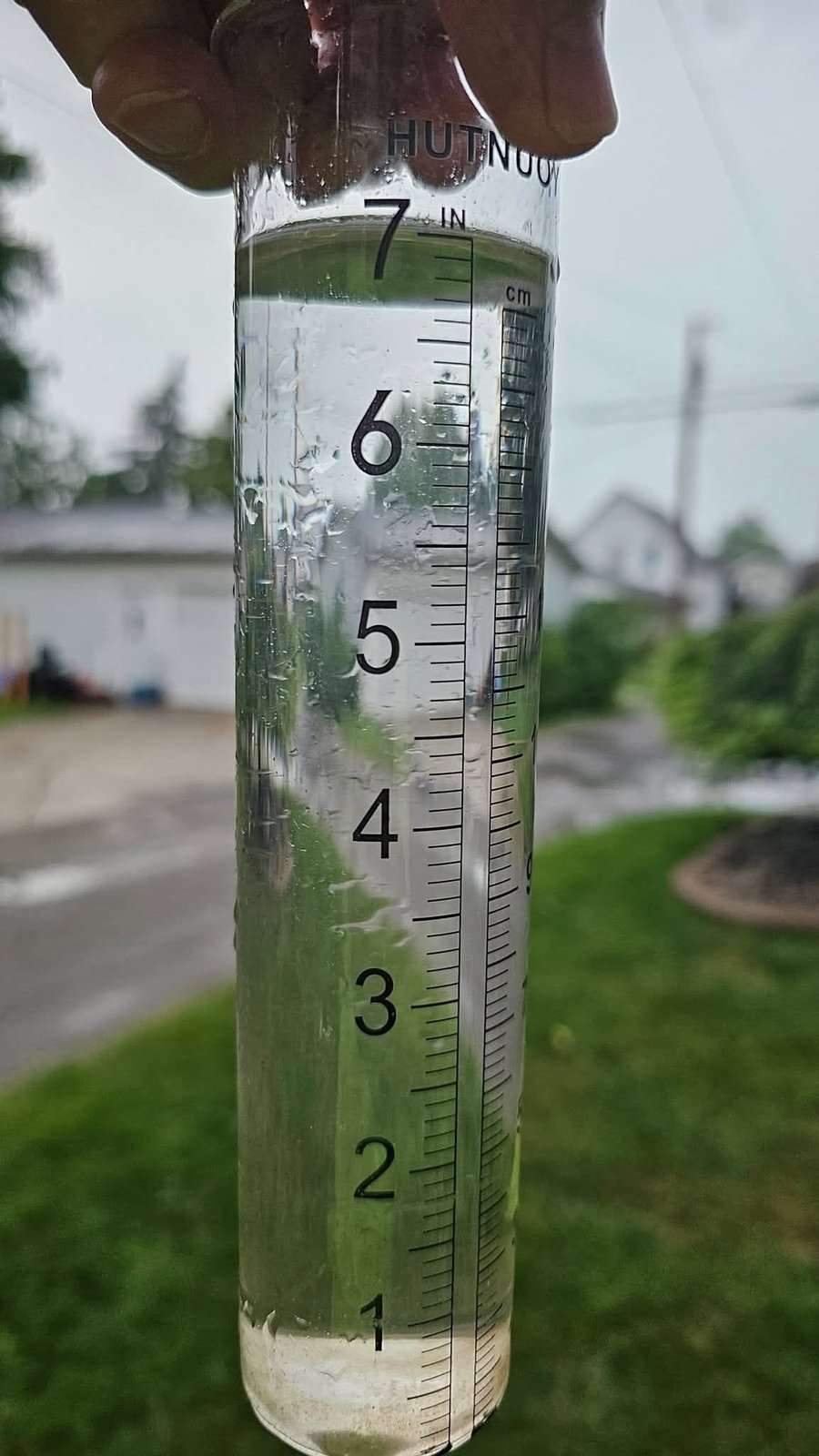 A reader's rain gauge shows roughly seven inches of rain in the Montpelier area, July 17, 2026.