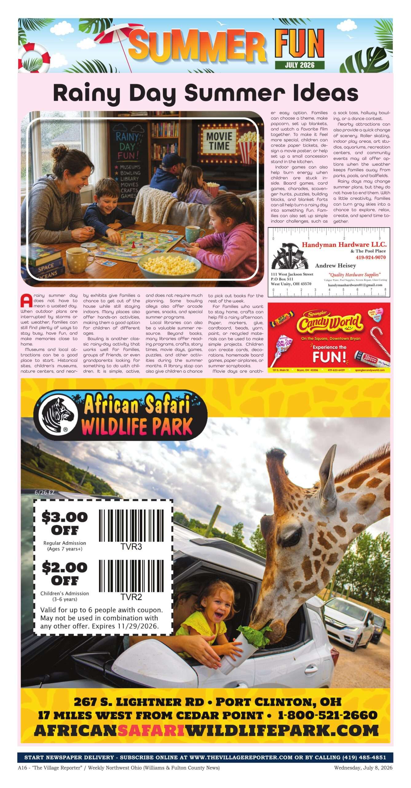 Rainy Day Summer Ideas - The Village Reporter special section, page A16