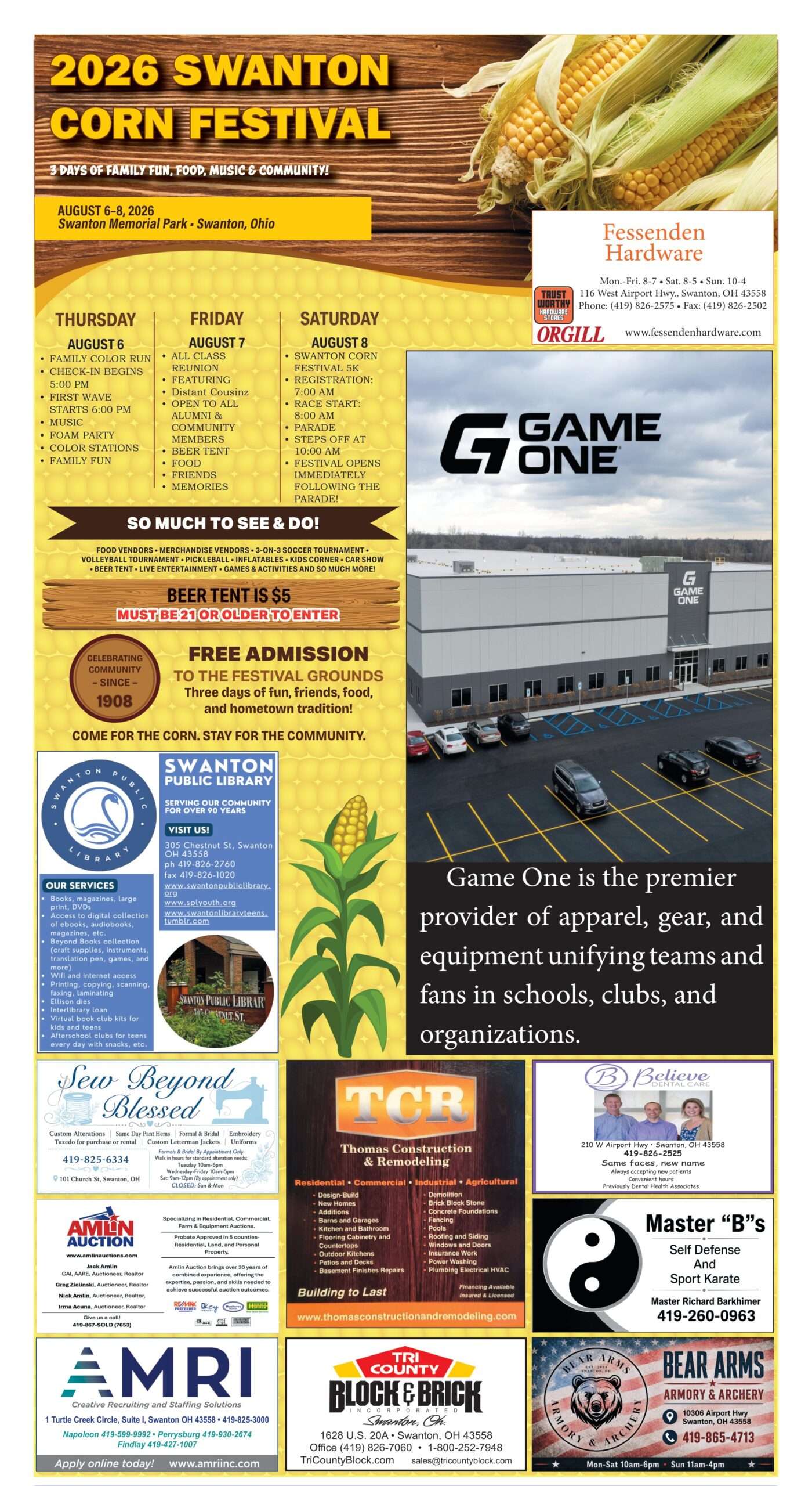 2026 Swanton Corn Festival schedule of events, August 6-8