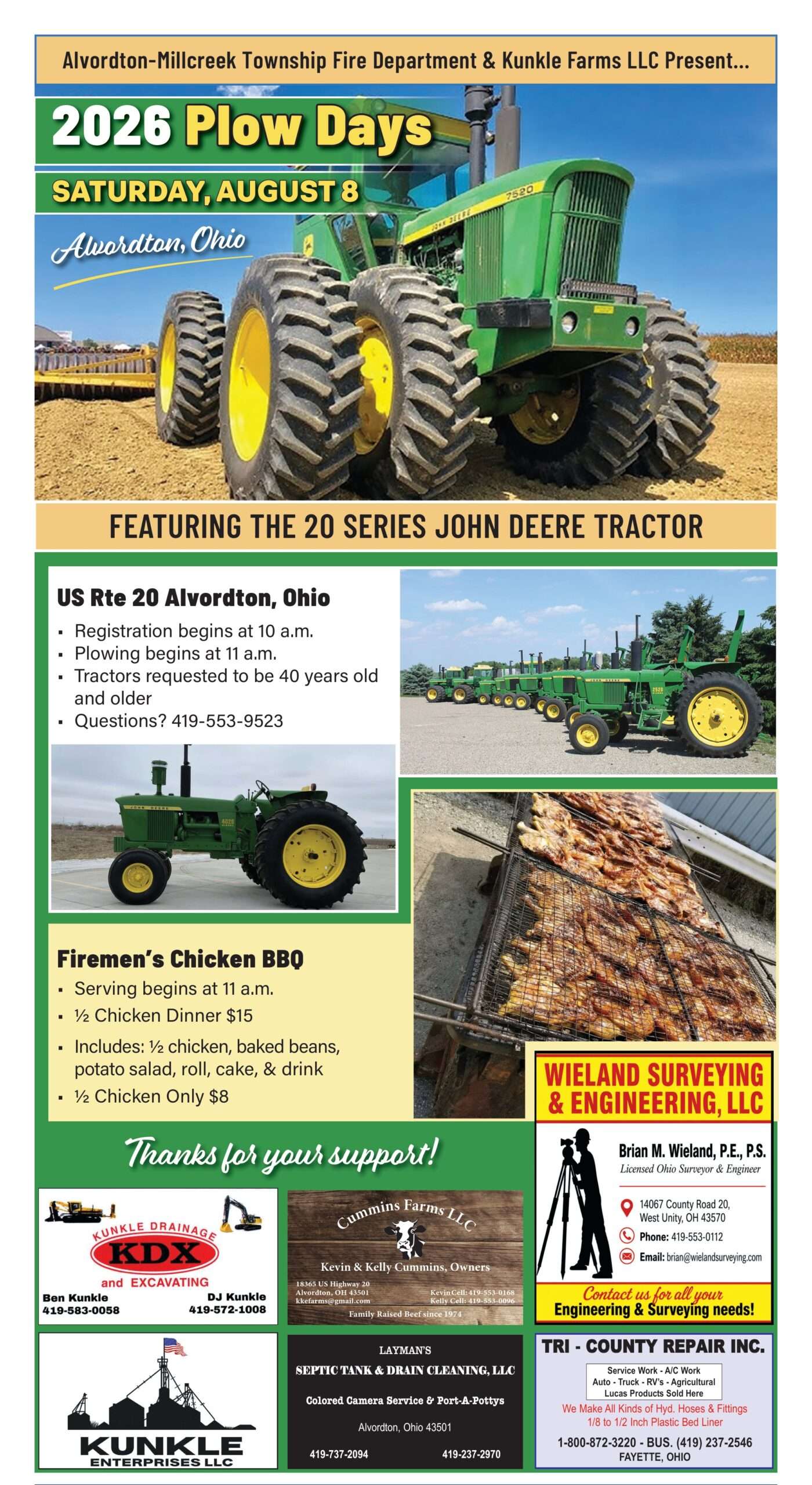 2026 Plow Days, Saturday August 8, Alvordton, Ohio