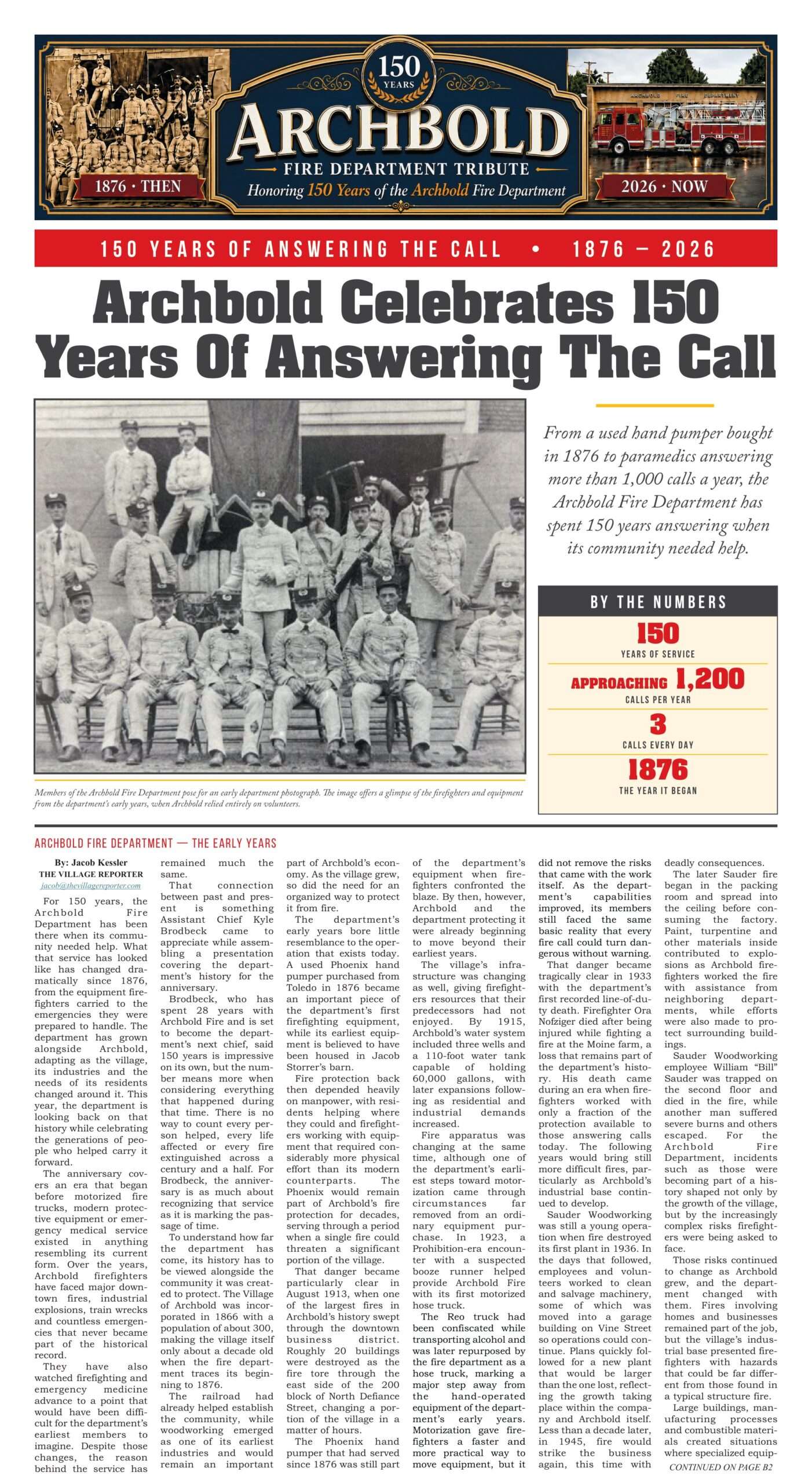 Archbold Fire Department 150th Anniversary special section, page B1