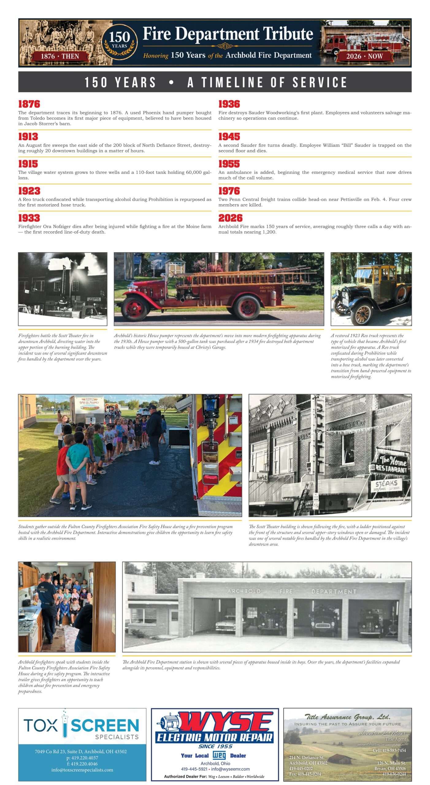 Archbold Fire Department 150th Anniversary special section, page B10