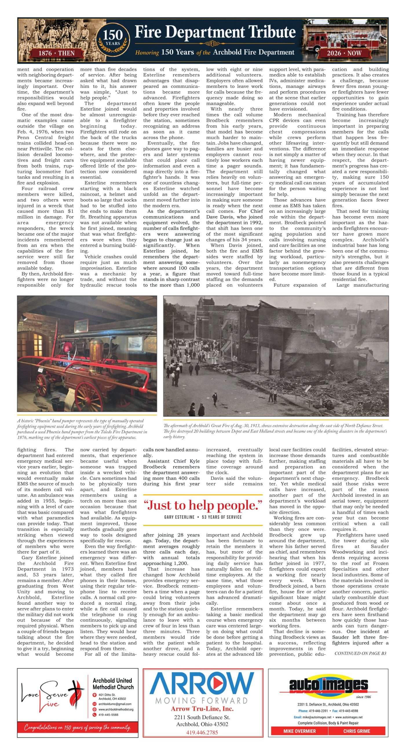Archbold Fire Department 150th Anniversary special section, page B2