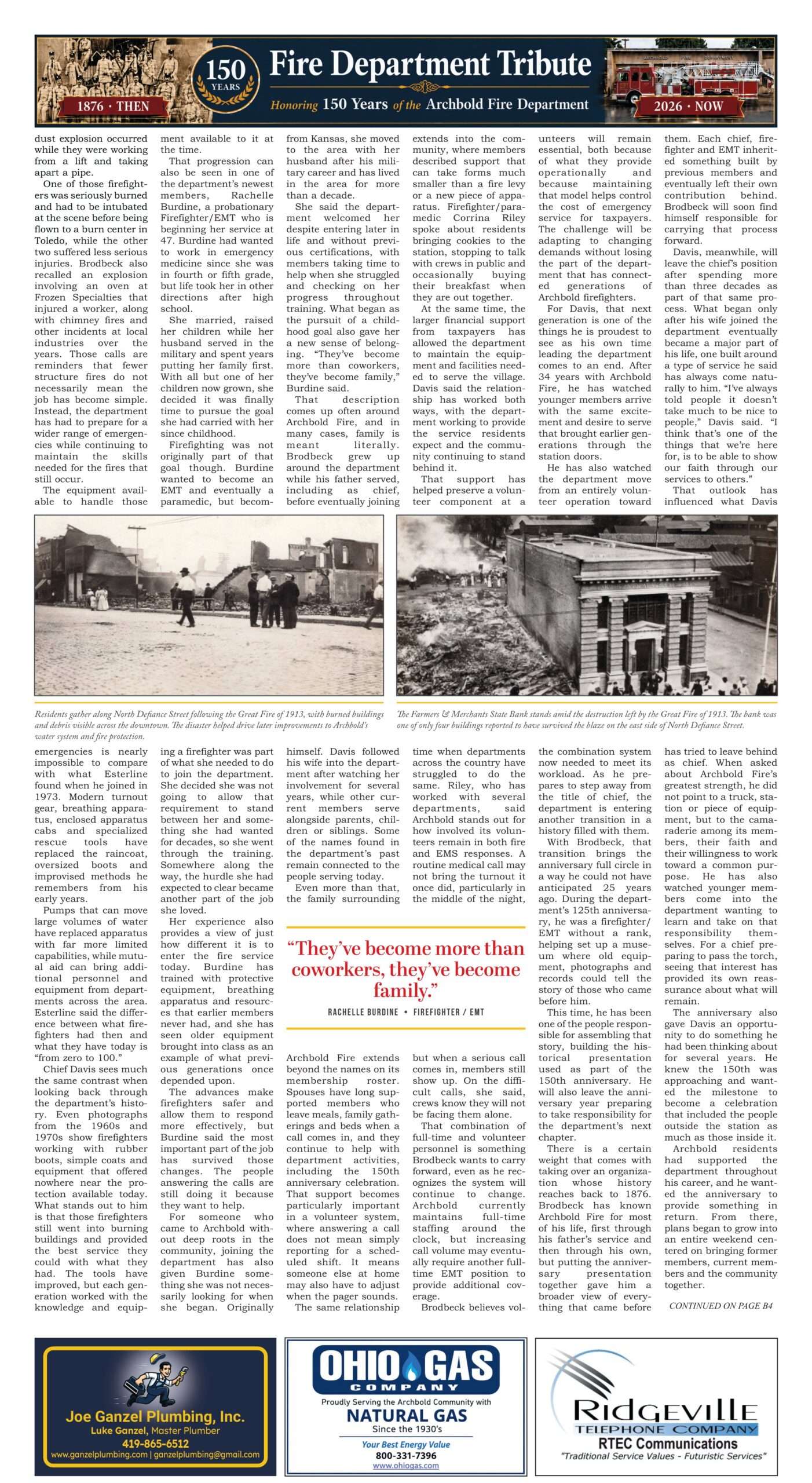 Archbold Fire Department 150th Anniversary special section, page B3
