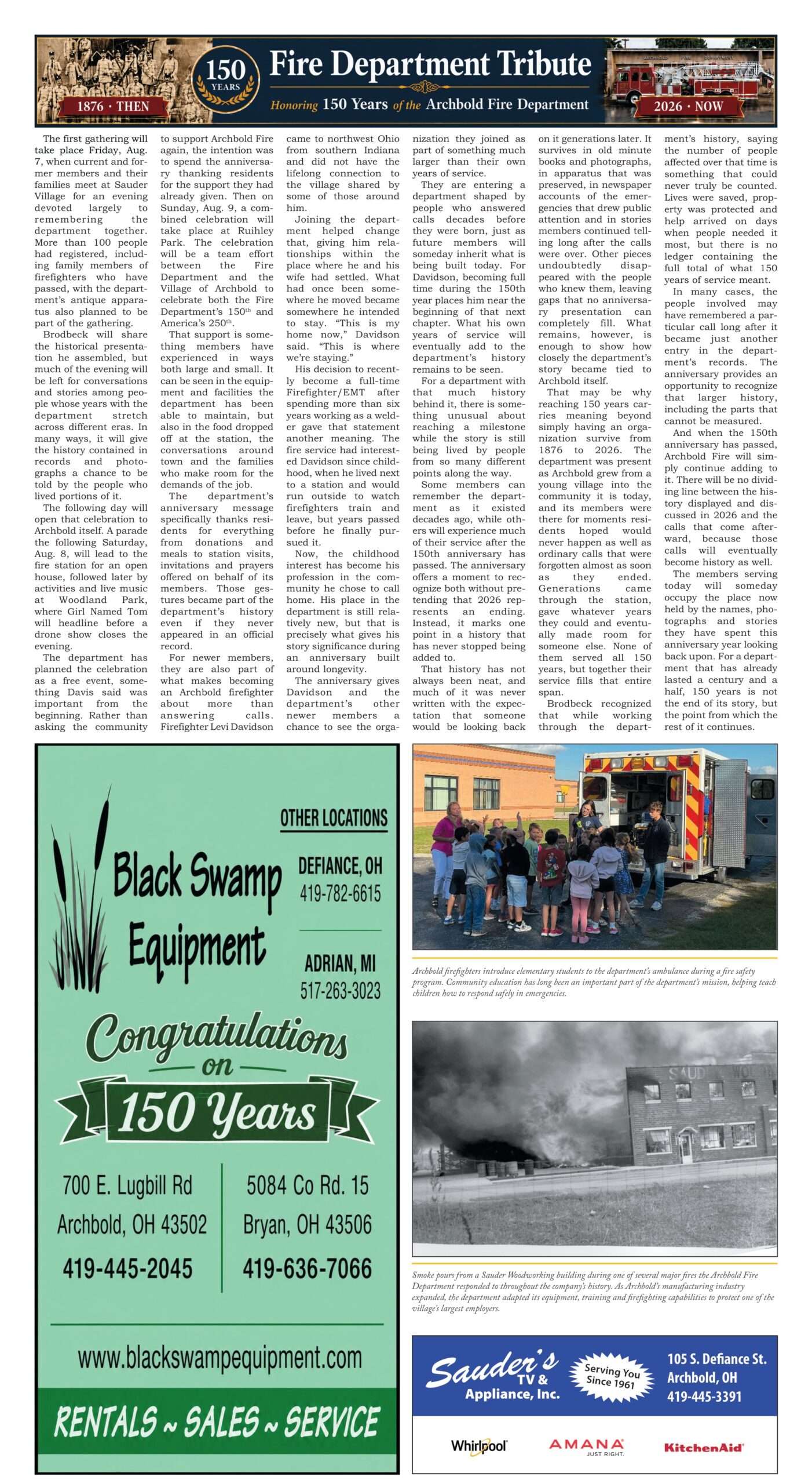 Archbold Fire Department 150th Anniversary special section, page B4