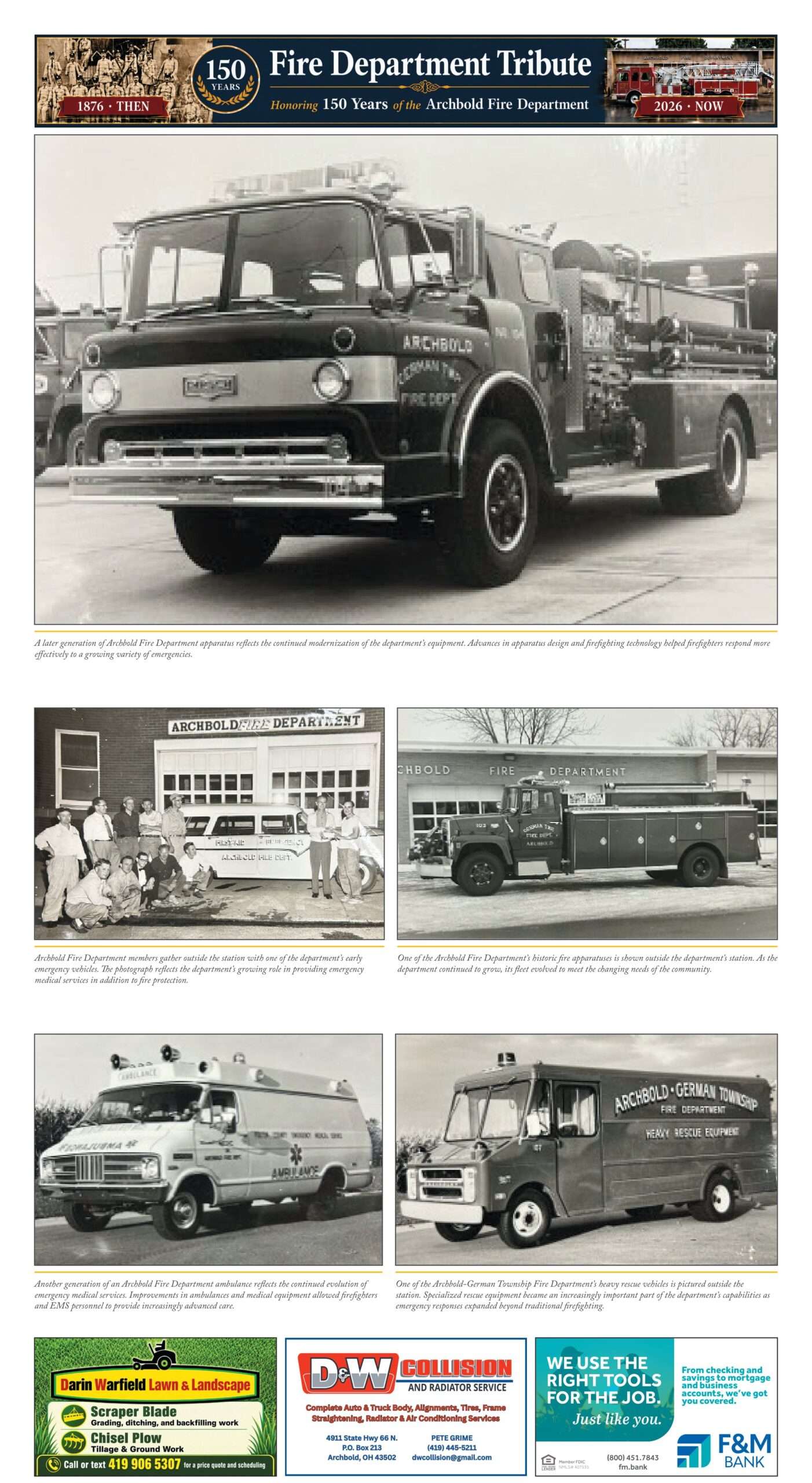 Archbold Fire Department 150th Anniversary special section, page B6