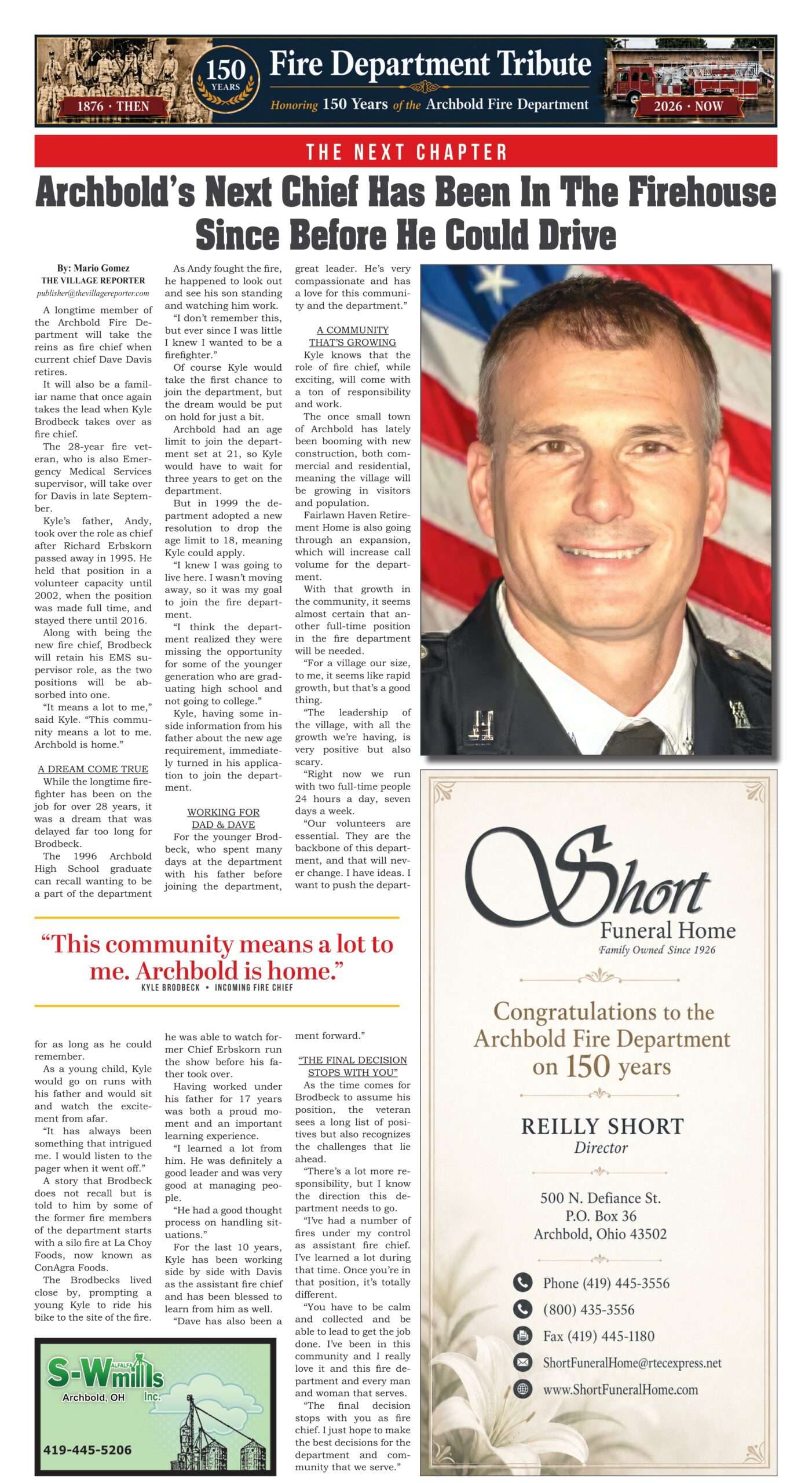 Archbold Fire Department 150th Anniversary special section, page B8