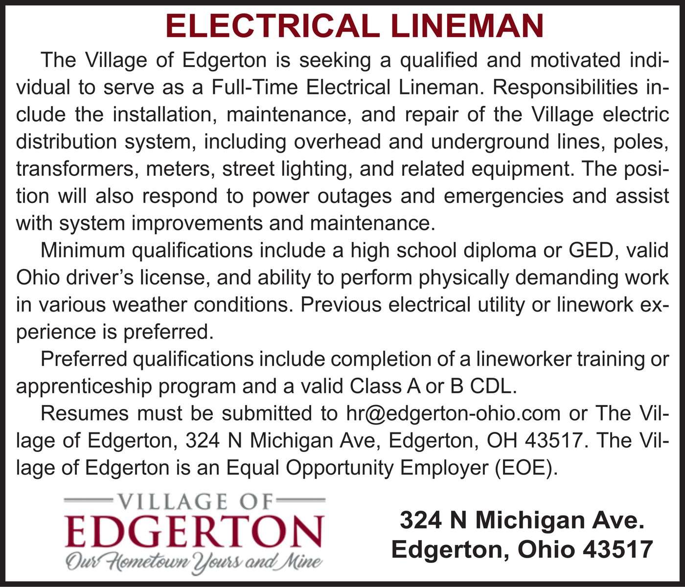 Edgerton Village – Linemen