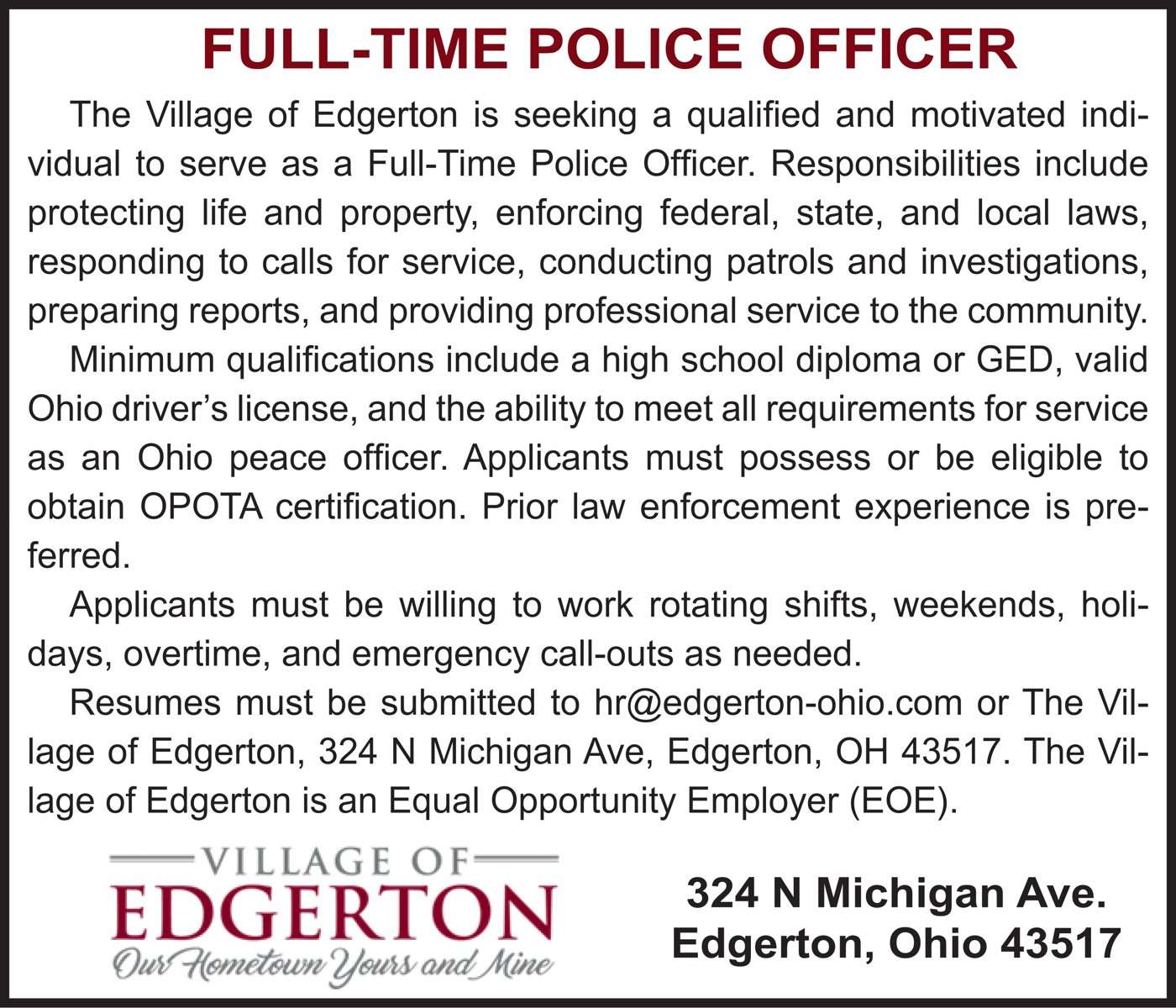 Edgerton Village – Police Officer