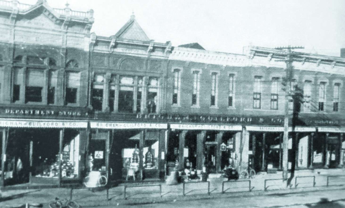 Historic photograph of storefronts in downtown Wauseon, Ohio, circa 1911