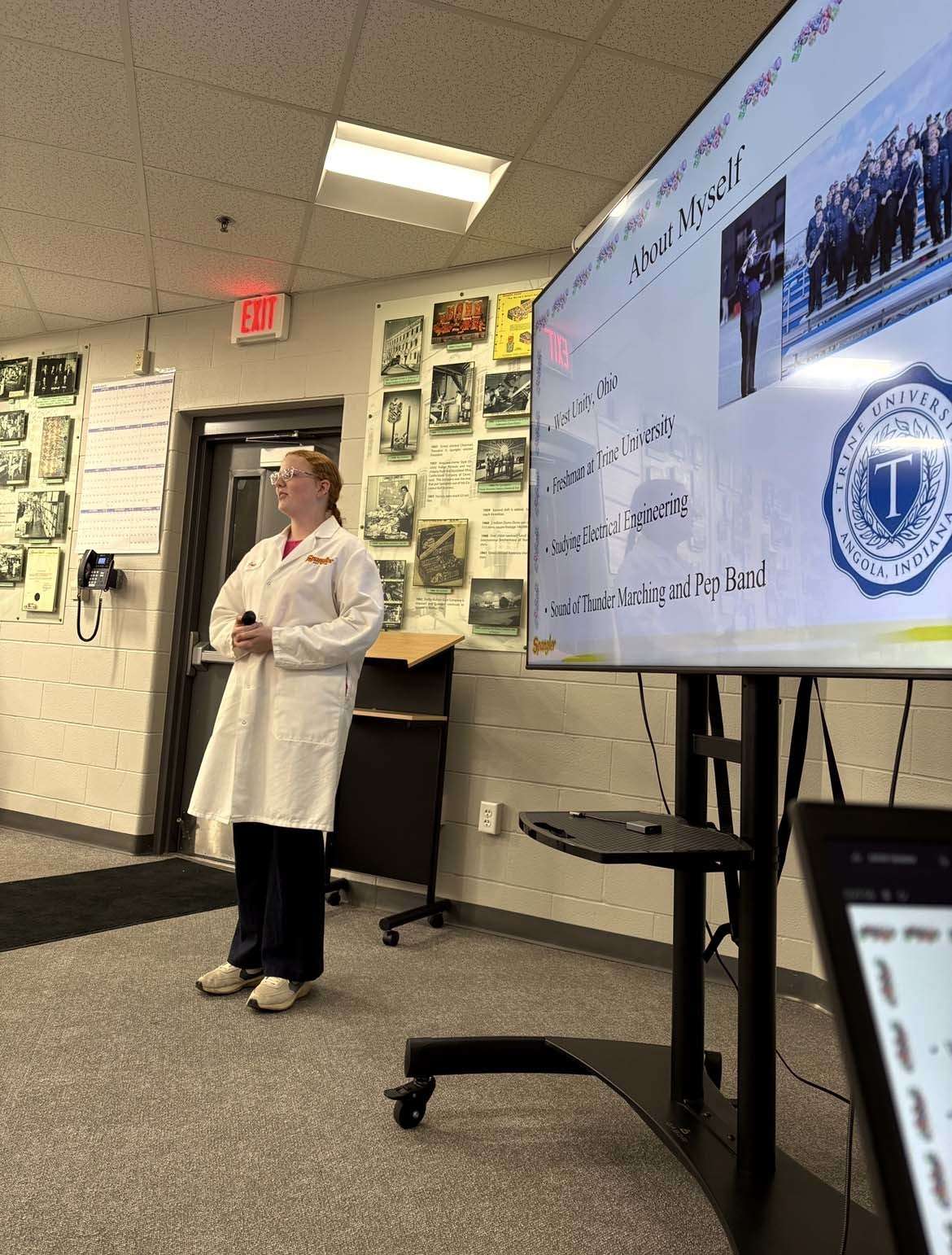 Julia Dickinson gives a presentation during her internship at Spangler Candy Company