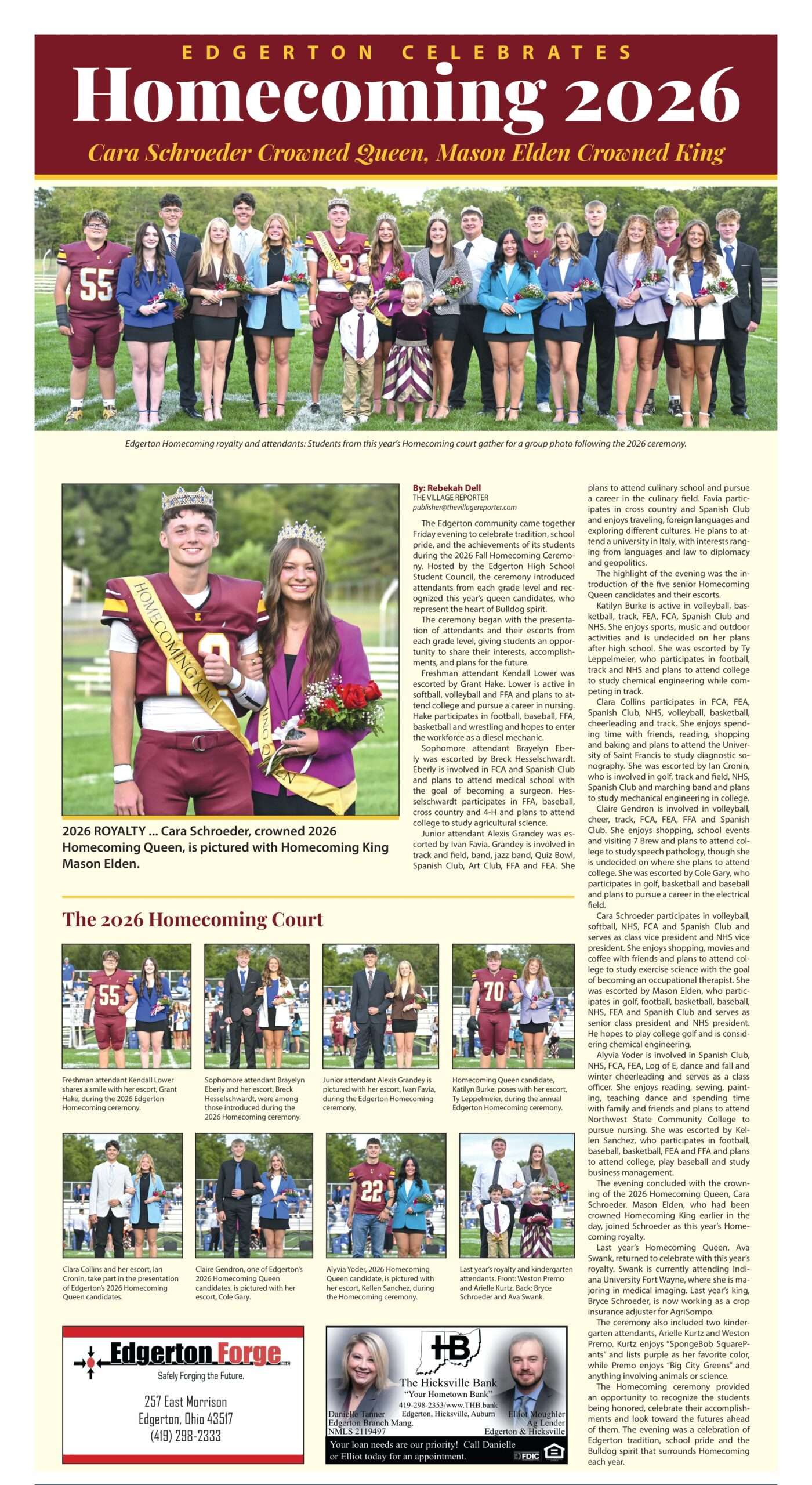 Edgerton Homecoming 2026 page from the September 23, 2026 edition of The Village Reporter