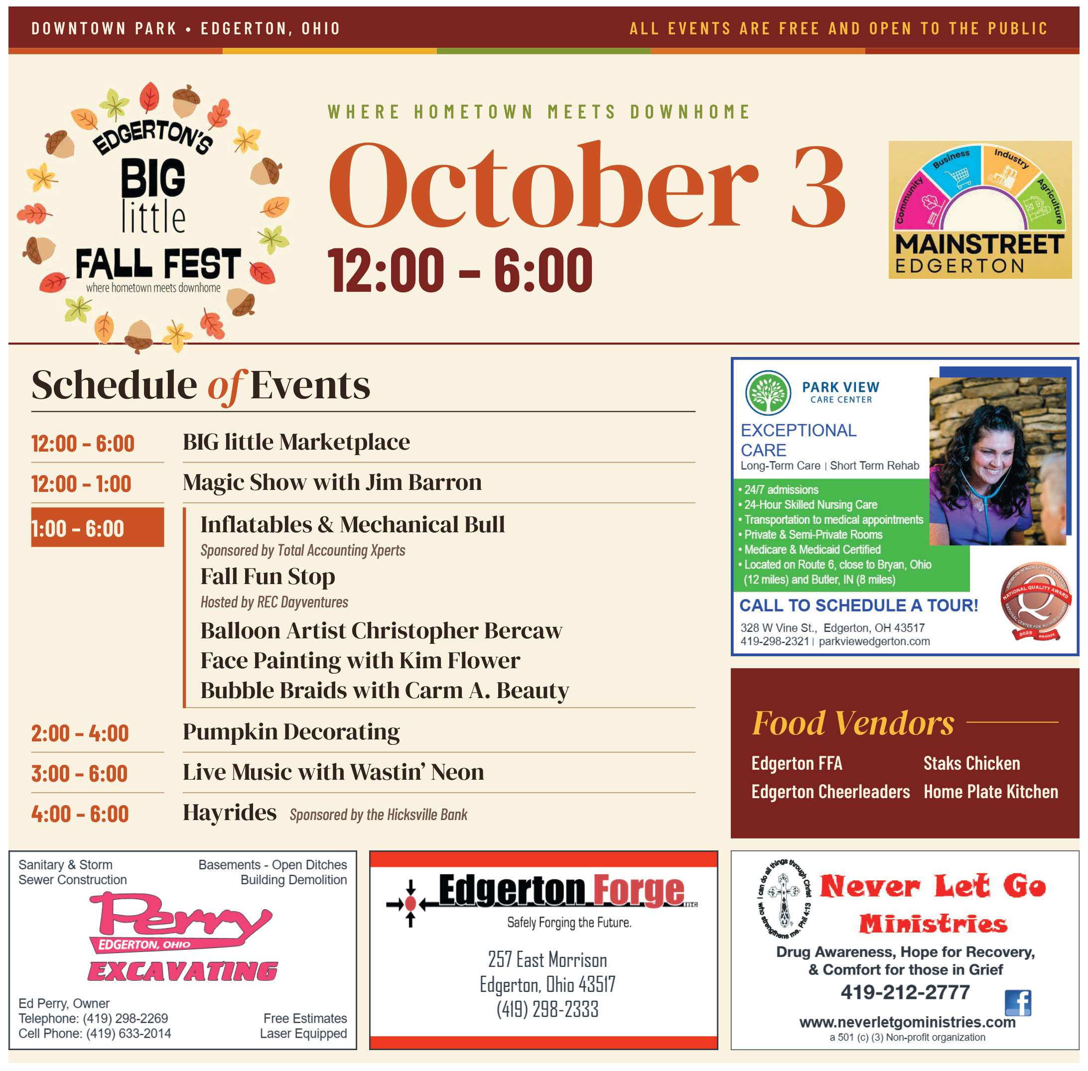Edgerton's Big Little Fall Fest schedule of events, page A11, The Village Reporter, September 30, 2026 edition