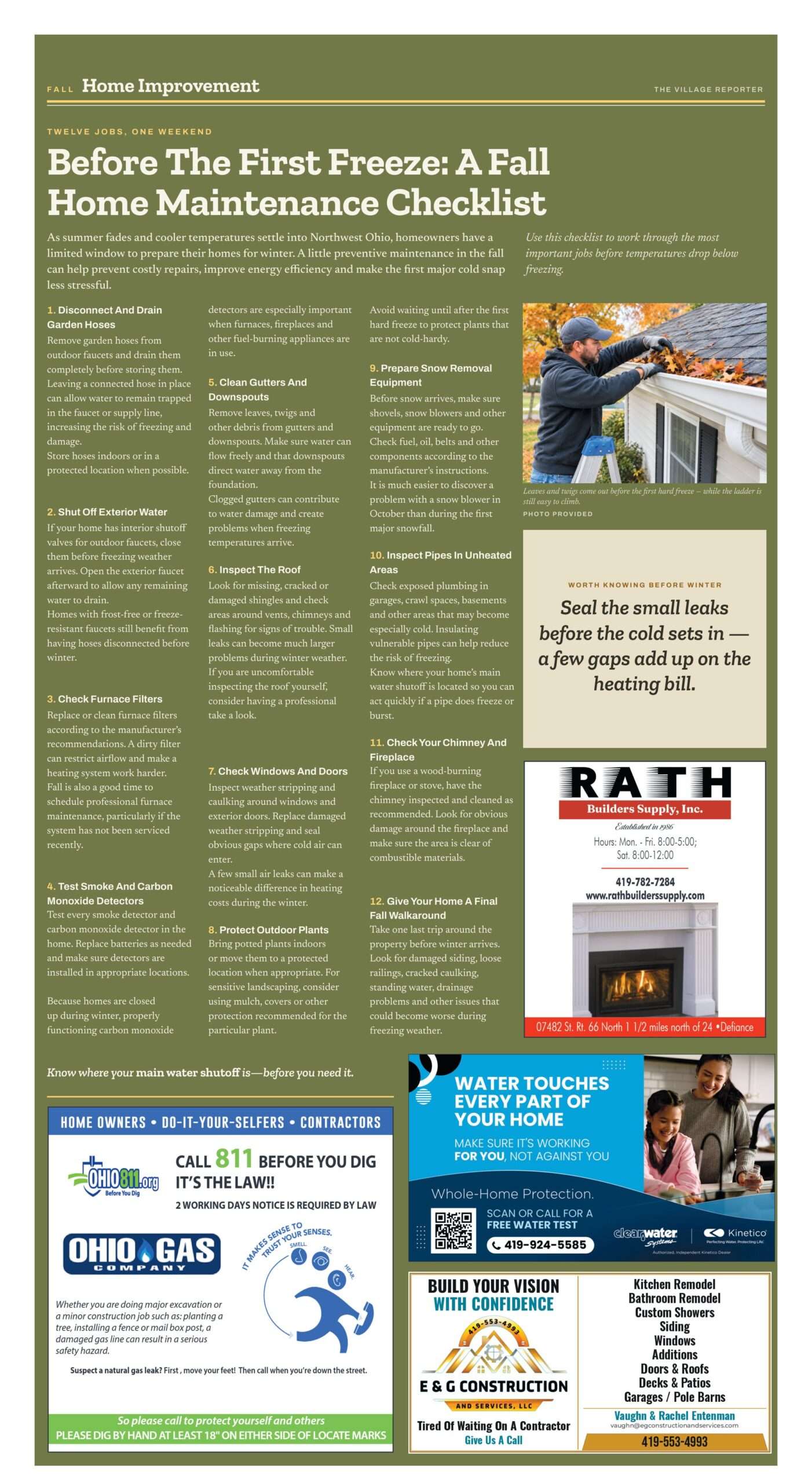 Fall 2026 Home Improvement page A15 - Before The First Freeze: A Fall Home Maintenance Checklist