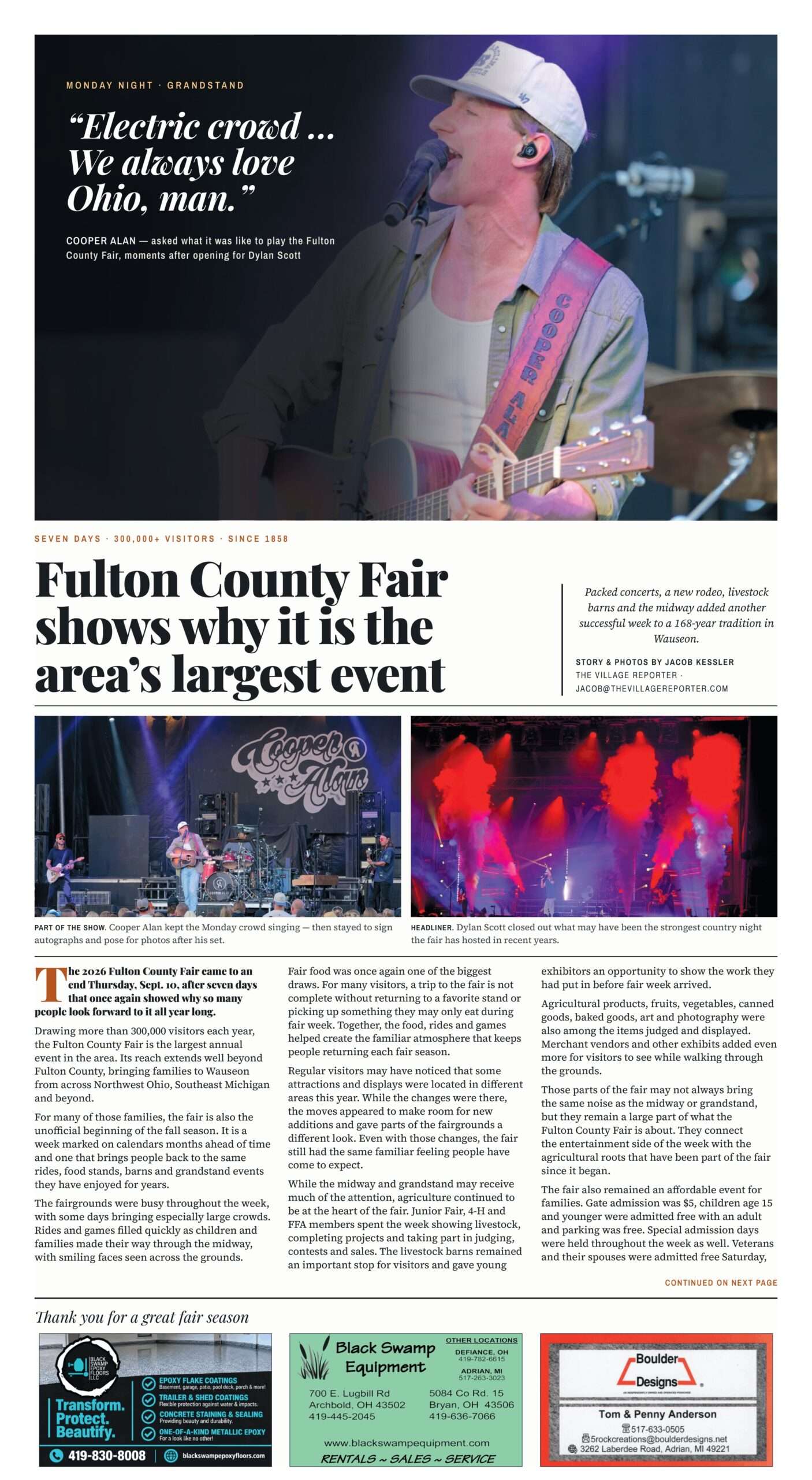 Fulton County Fair 2026 special section page B1 - Cooper Alan and Dylan Scott on Monday night at the grandstand.
