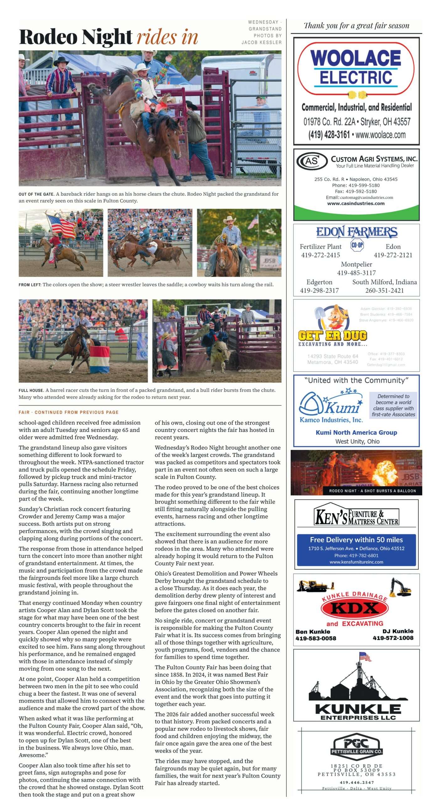 Fulton County Fair 2026 special section page B2 - Rodeo Night at the Fulton County Fair grandstand.