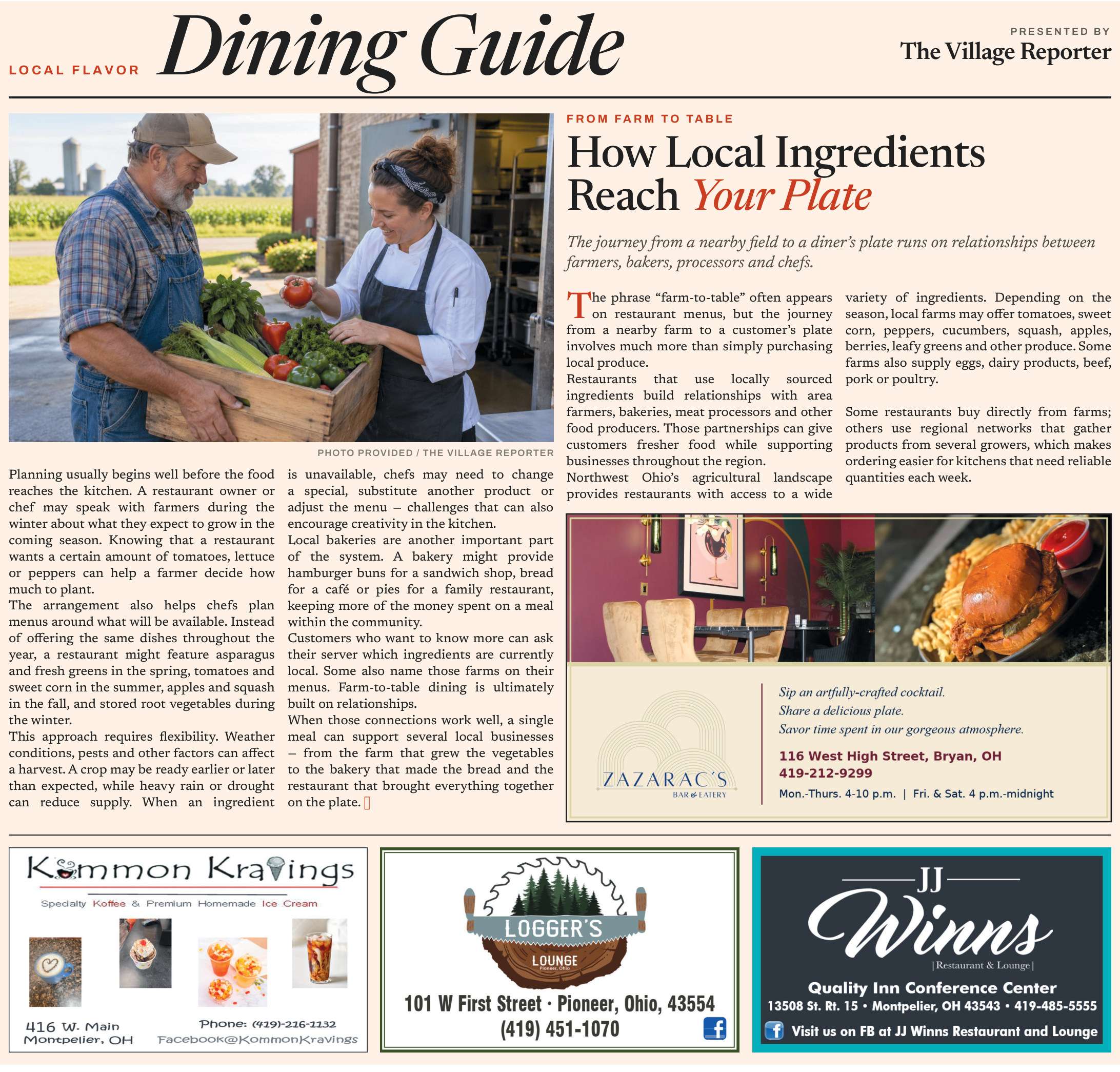 Local Dining Guide section, page B8, The Village Reporter, September 30, 2026 edition