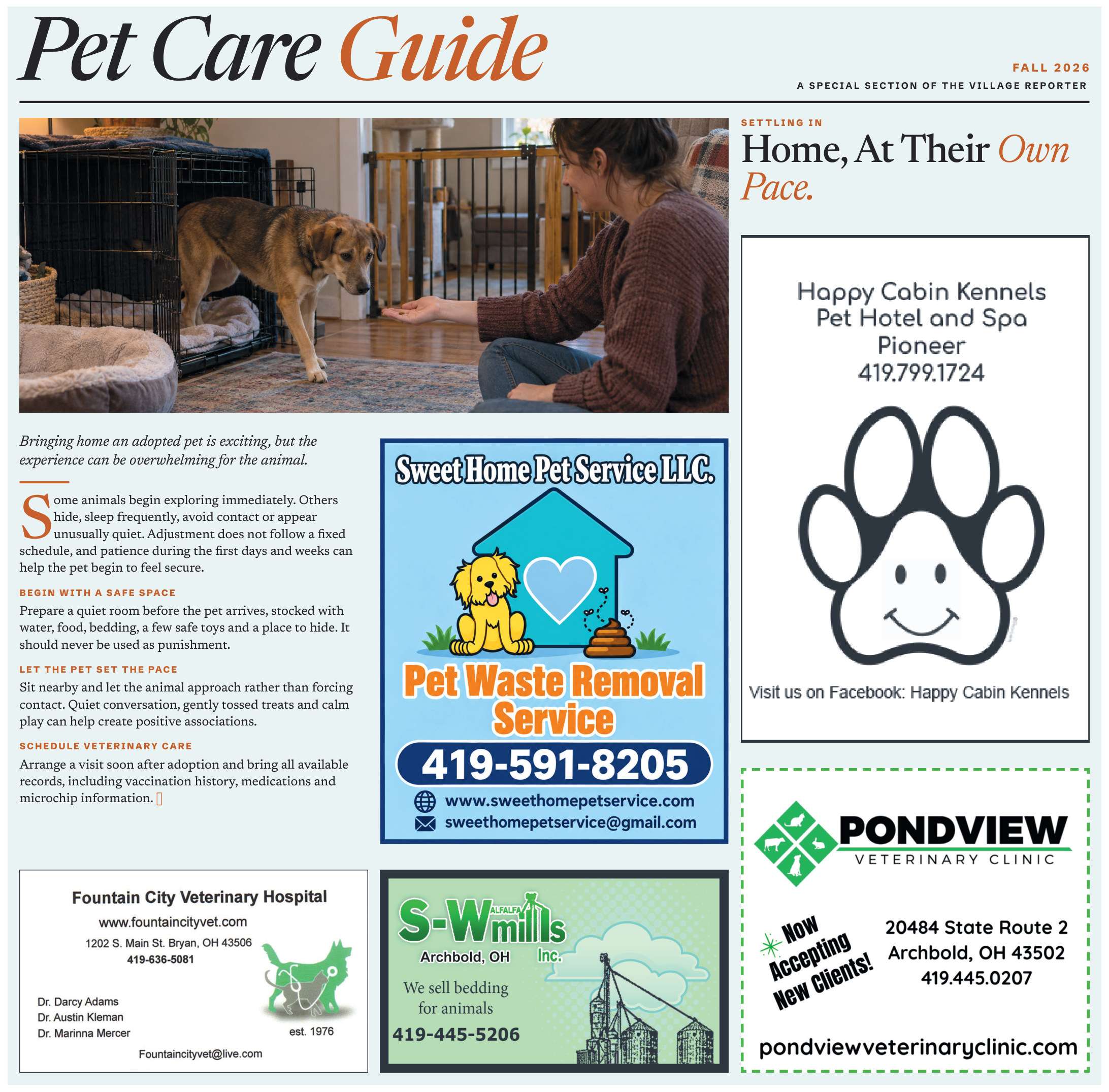 Pet Care Guide section, page B5, The Village Reporter, September 30, 2026 edition