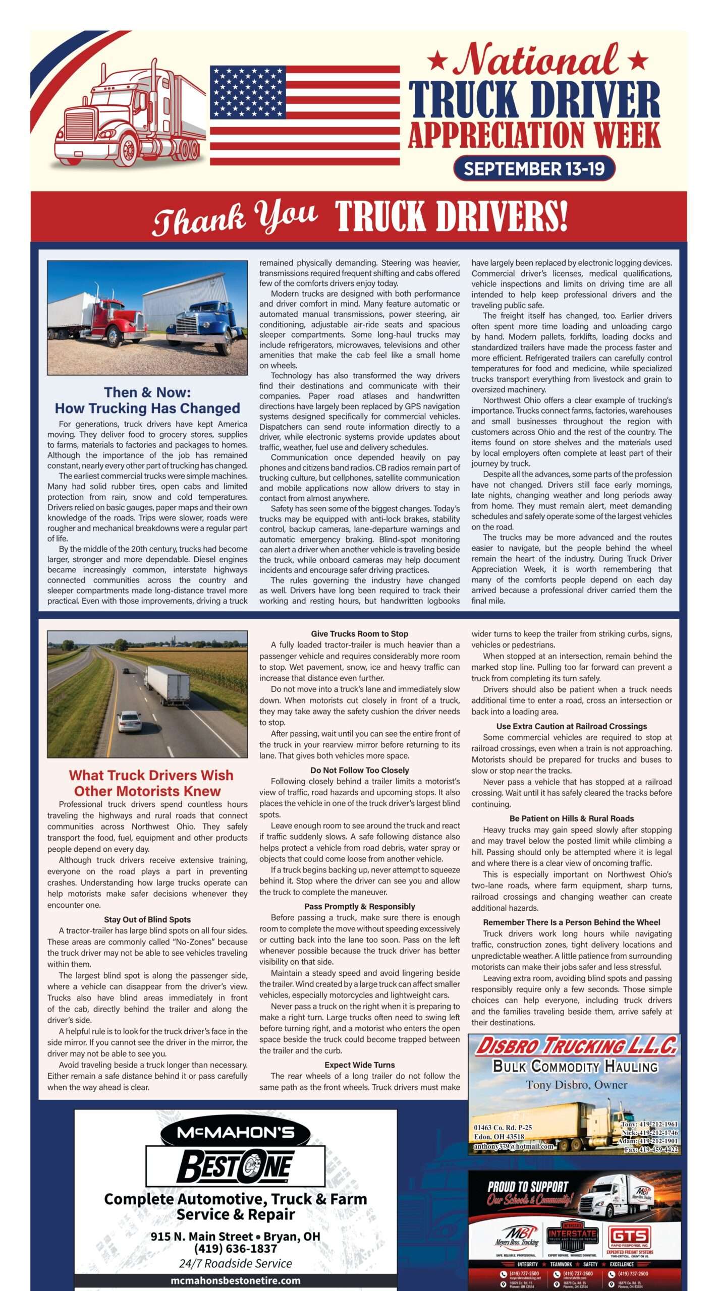 National Truck Driver Appreciation Week page from the September 9, 2026 edition of The Village Reporter
